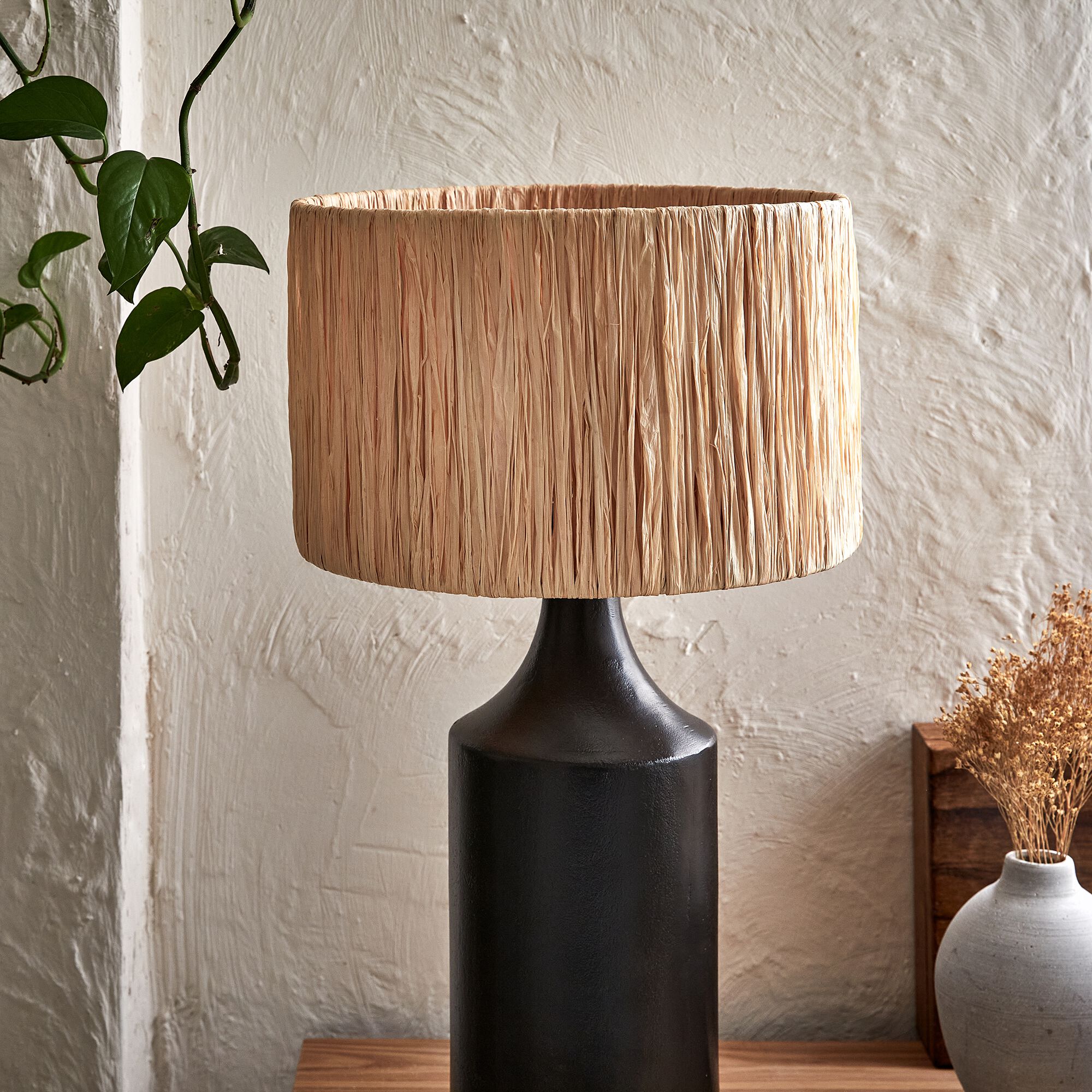 LOU - Abat-jour cylindrique en raphia D32cm - naturel