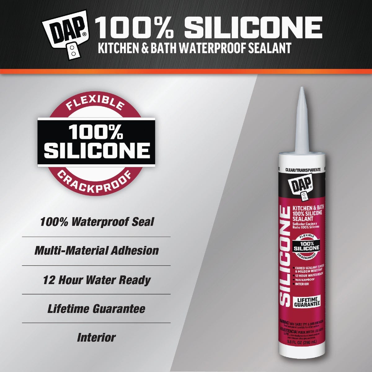 DAP 9.8 Oz. Kitchen And Bath 100% Silicone Sealant, Clear
