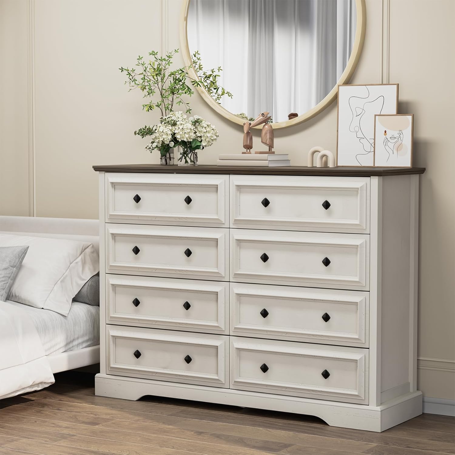 Farmhouse 8 Drawer Dresser for Bedroom, 54