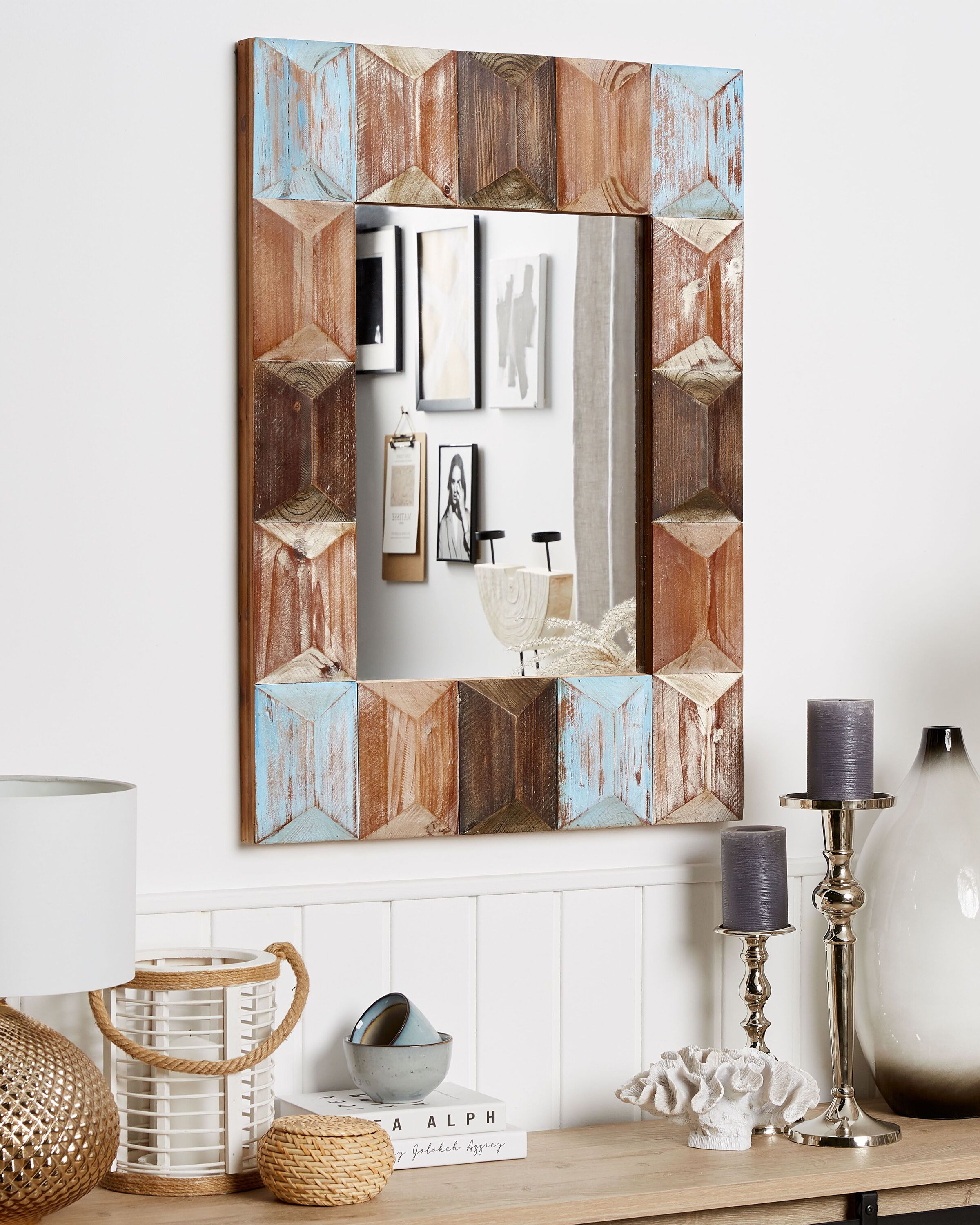 Wall Mirror HIZOTE 63 cm 90 cm Fir Wood Brown