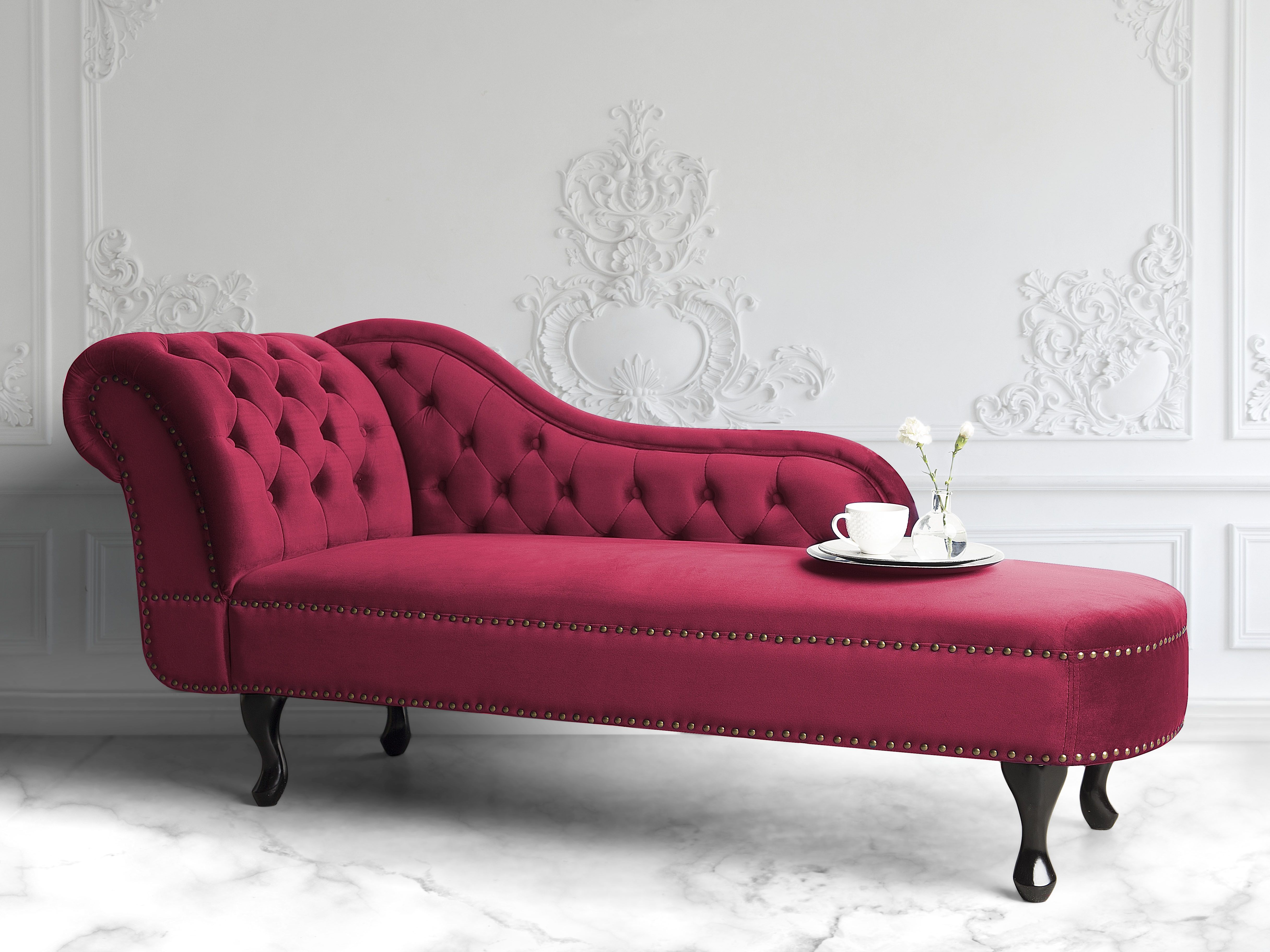 Left-Hand Chaise Lounge NIMES Velvet Burgundy