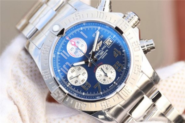 Replica Breitling Avenger II Chronograph 43mm SS GF Blue/White Dial SS Bracelet A7750 - Top club