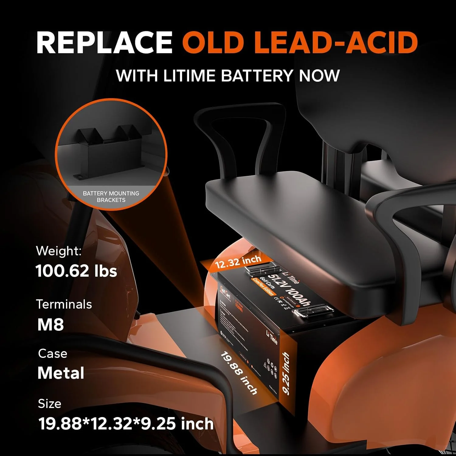 LiTime 48V 100Ah Lithium Golf Cart Battery with RS485 Communication, Low-Temp Protection, Support up to 5kW Motor, Perfect for Golf Carts, UTV, LSV, NEV, Home Energy Storage