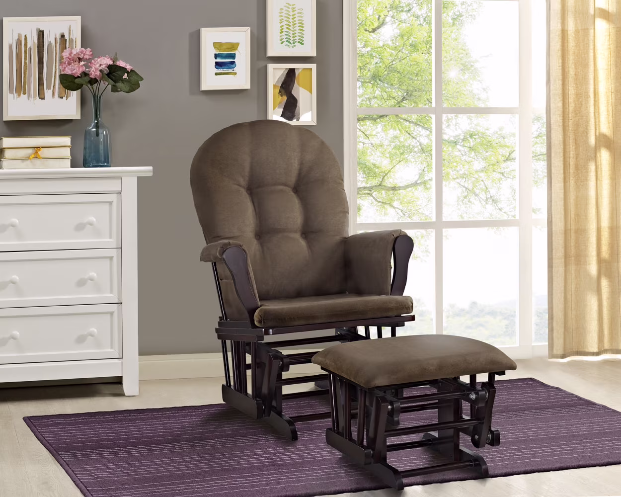 Angel Line Windsor Glider and Ottoman, Natural Finish with Gray Cushions - Image 21