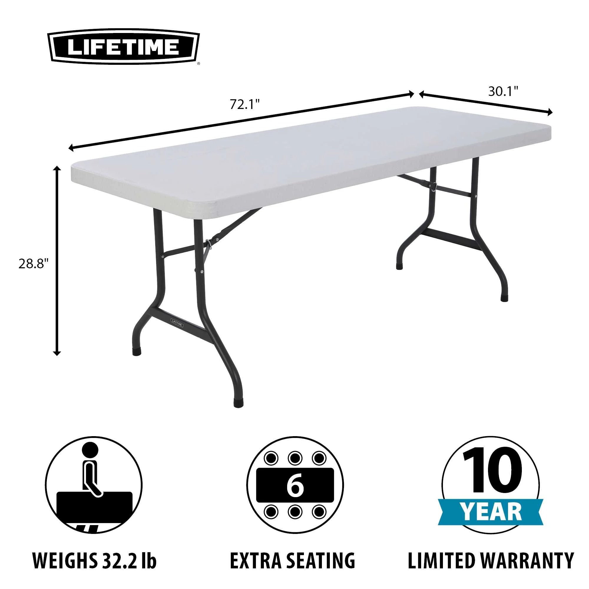Lifetime 6' Commercial Grade High-Quality Folding Table, White - Image 2