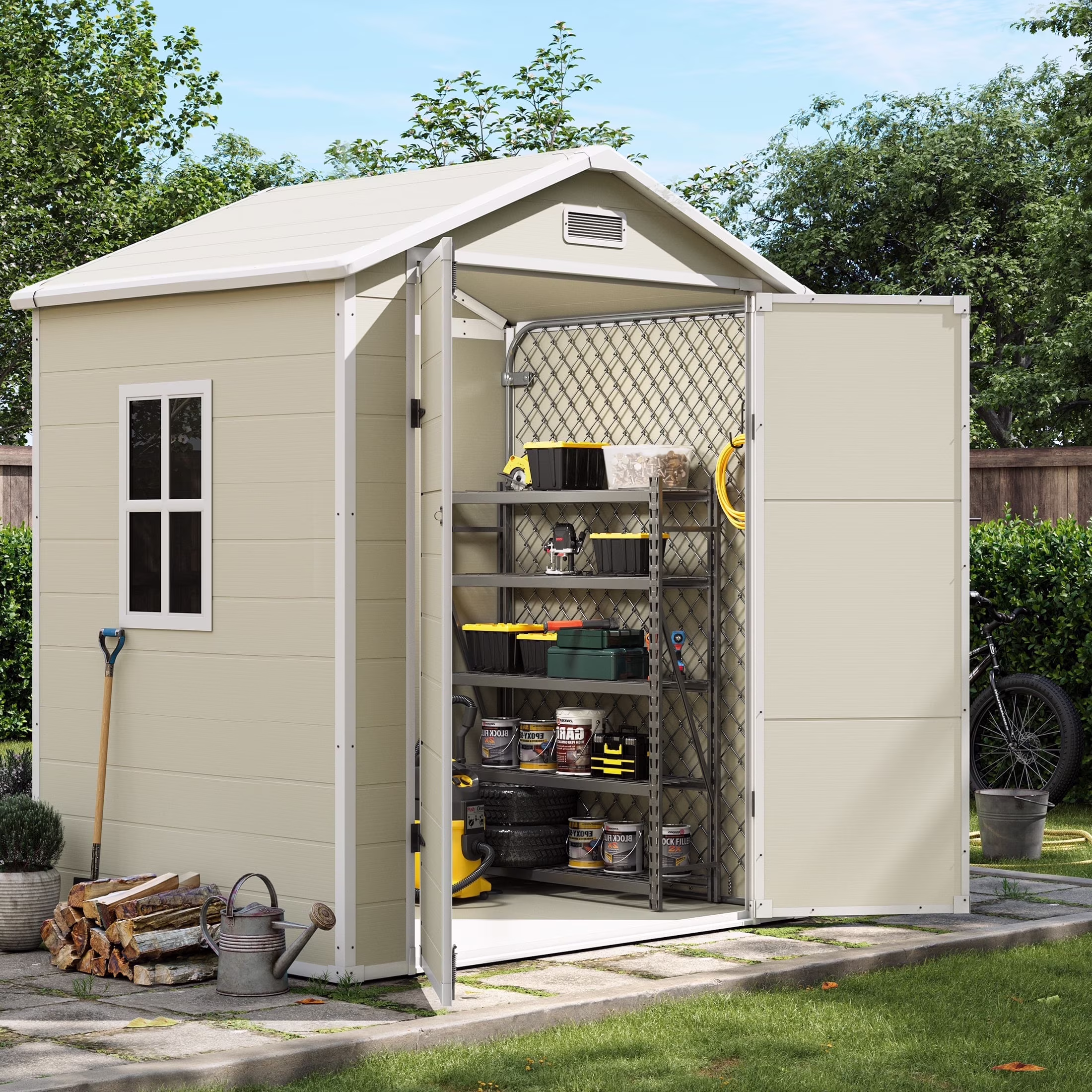 UDPATIO Outdoor Storage Shed 5x3 FT, Resin Garden Shed for Backyard, Patio, Lawn, Grey & White - Image 12
