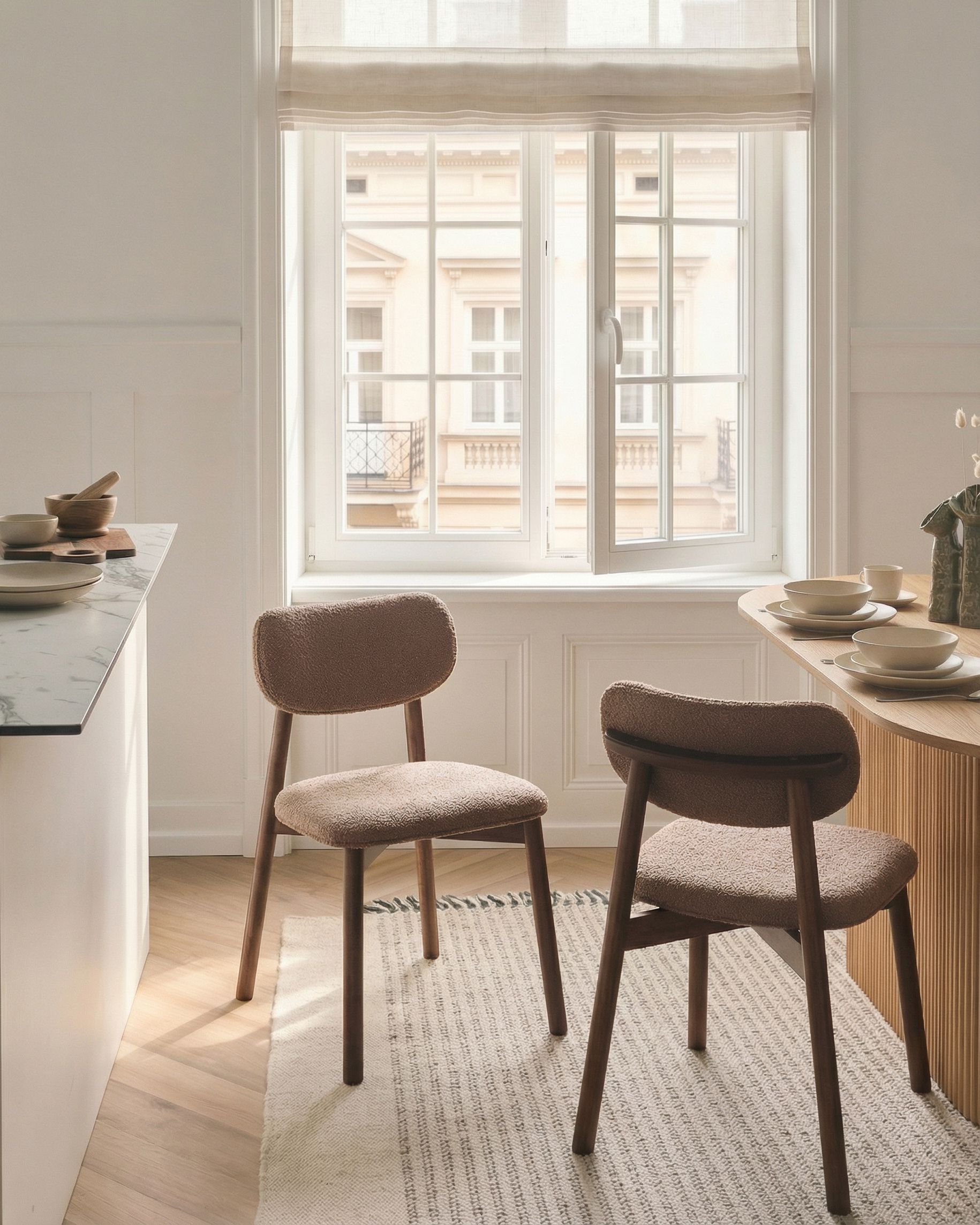 Set of 2 Dining Chairs MILLS Boucle Brown/ Taupe