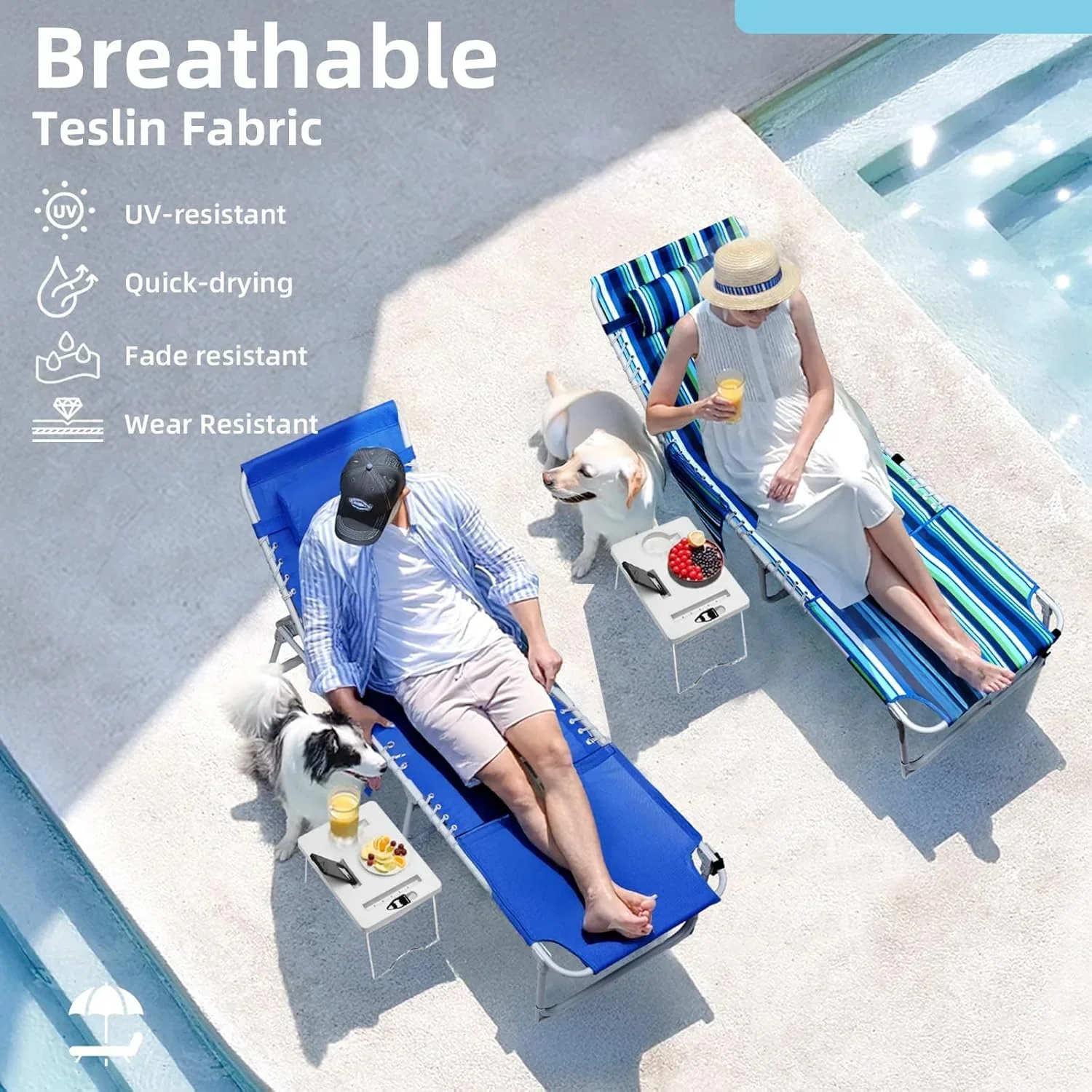 Yestomo 3-in-1 Outdoor Sun Tanning Lounge Chair, Blue, 330lbs Capacity - Image 2 Yestomo 3-in-1 Outdoor Sun Tanning Lounge Chair, Blue, 330lbs Capacity - Image 2