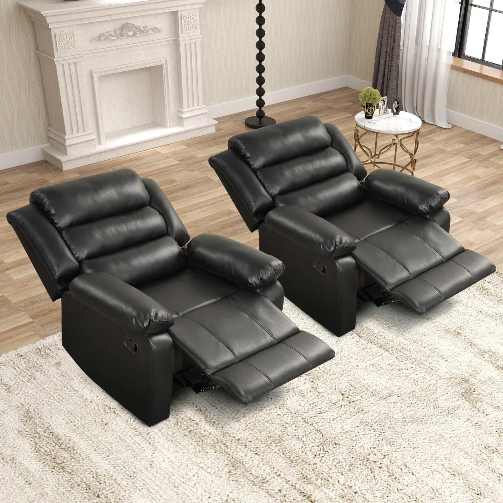 Bonzy Home Recliner Chairs for Living Room Overstuffed Breathable Fabric Reclining Chair Manual Sofa Brown - Image 19