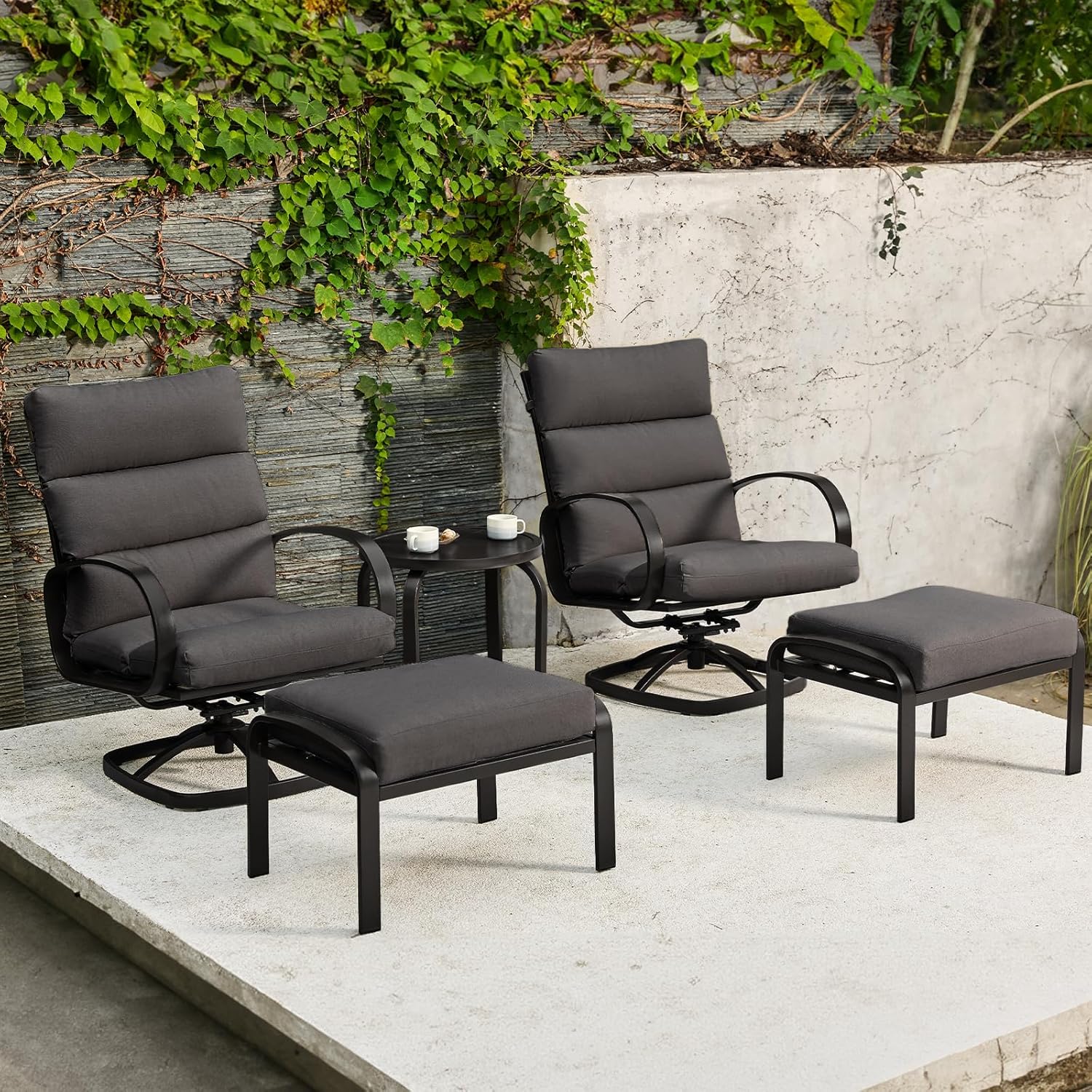 NATURAL EXPRESSIONS Patio Furniture Set, 5 Pieces Outdoor Swivel Rocker with Ottoman, High Back, Deep Seating with 5