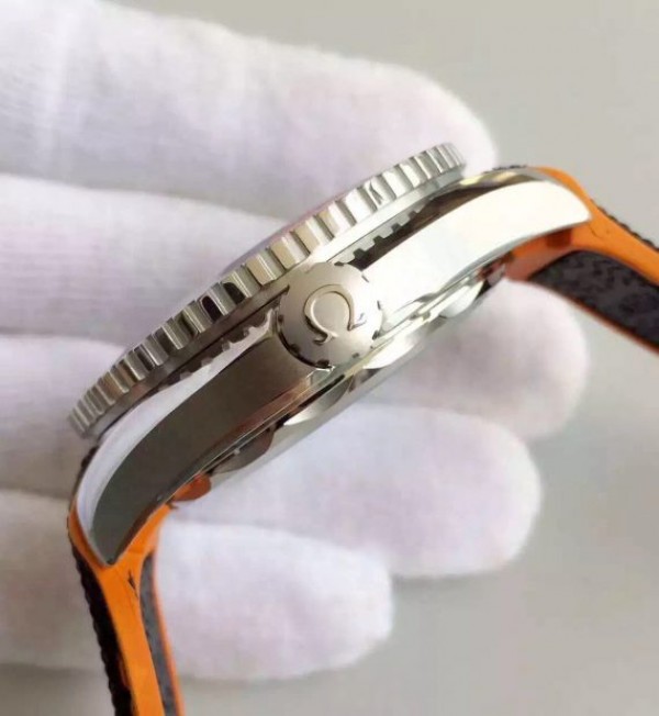 Replica Omega OMF Planet Ocean 42mm Black/Orange Bezel Black Dial Nylon Strap A8900 - Elite Watch Atelier
