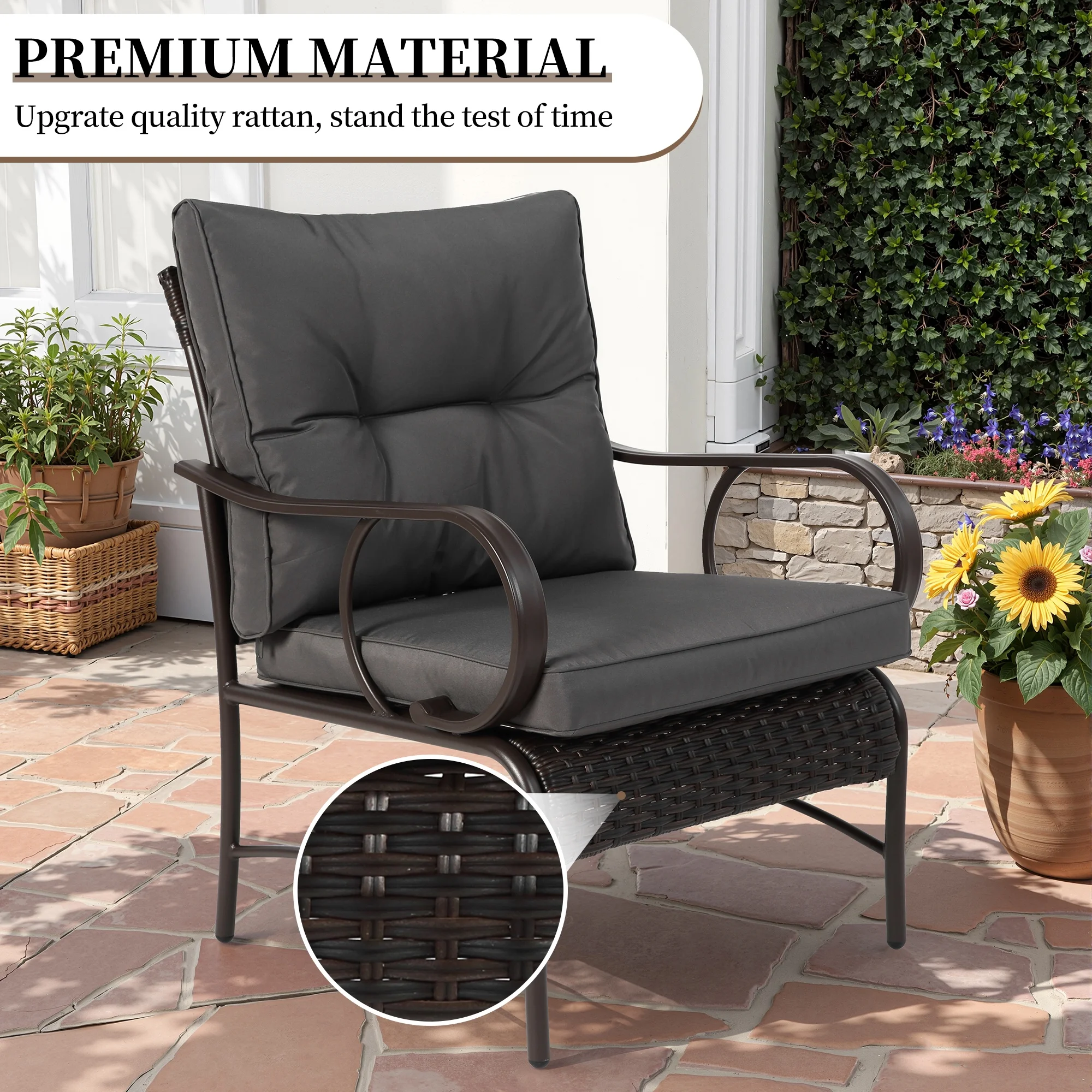 Patio Sofa Set, 4 Pieces Outdoor Sectional Furniture, All-Weather PE Rattan Wicker Patio Conversation Set, Cushioned Sofa Set with Coffee Table for Patio Garden Poolside Deck - Image 29