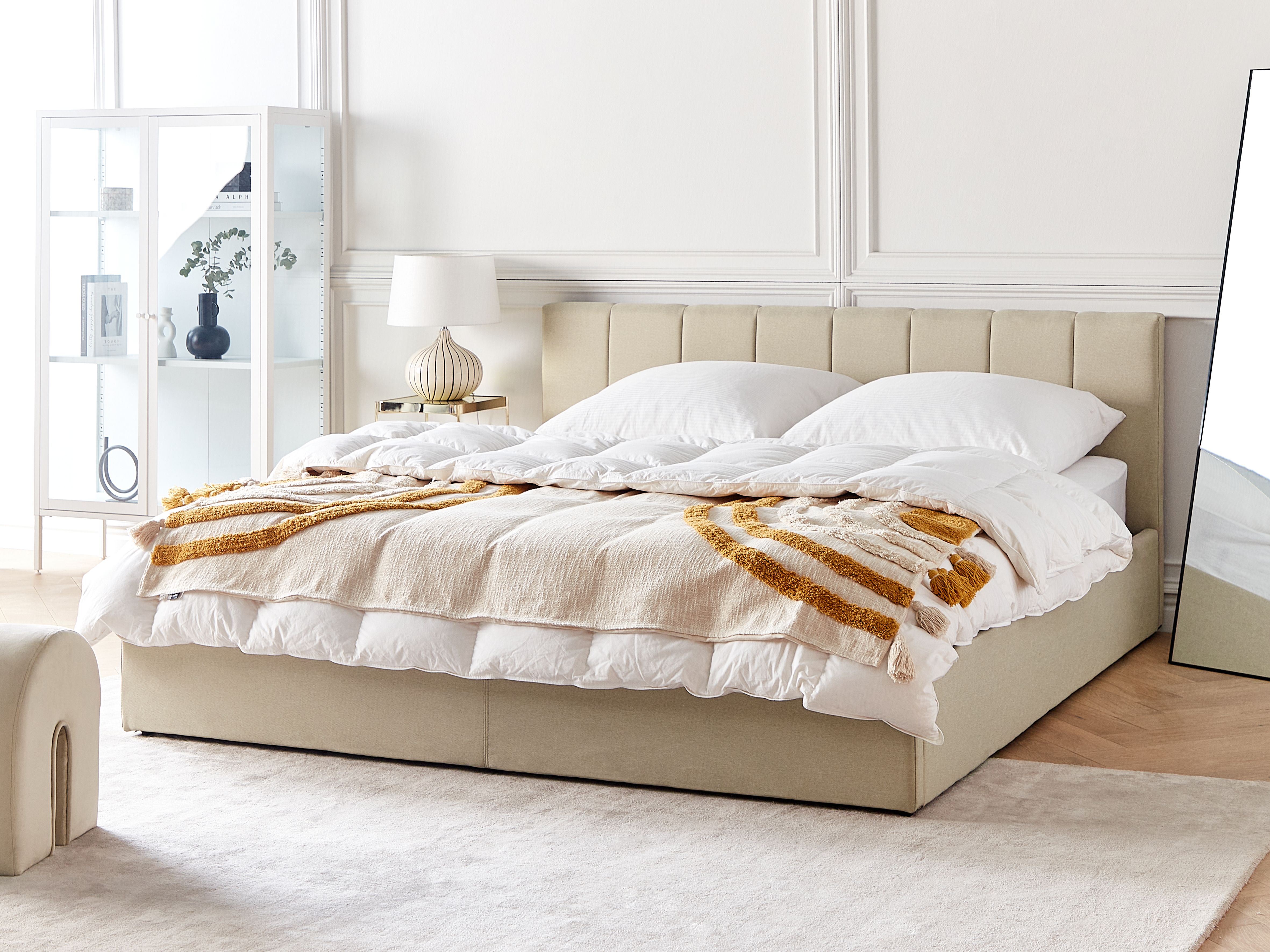 Ottoman Bed Fabric DREUX 180 x 200 cm (EU Super King) Beige