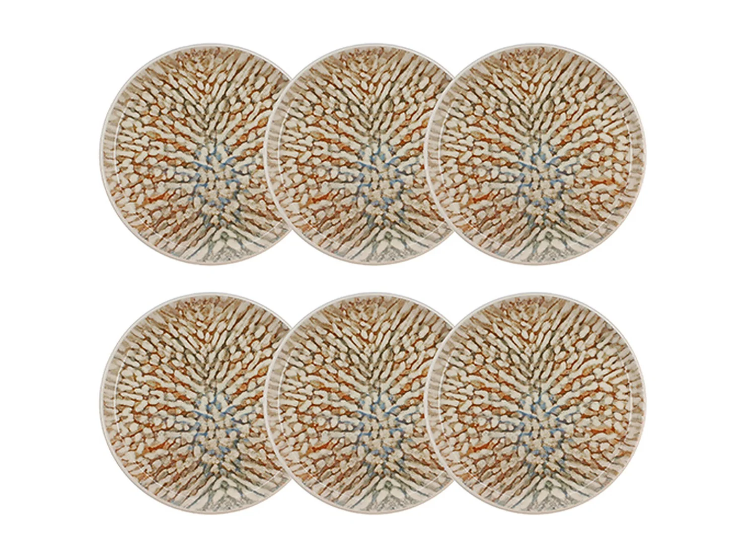Novastyl - Lot 6 Assiettes Desserts Ambre 20cm En Grès Marron Et Beige