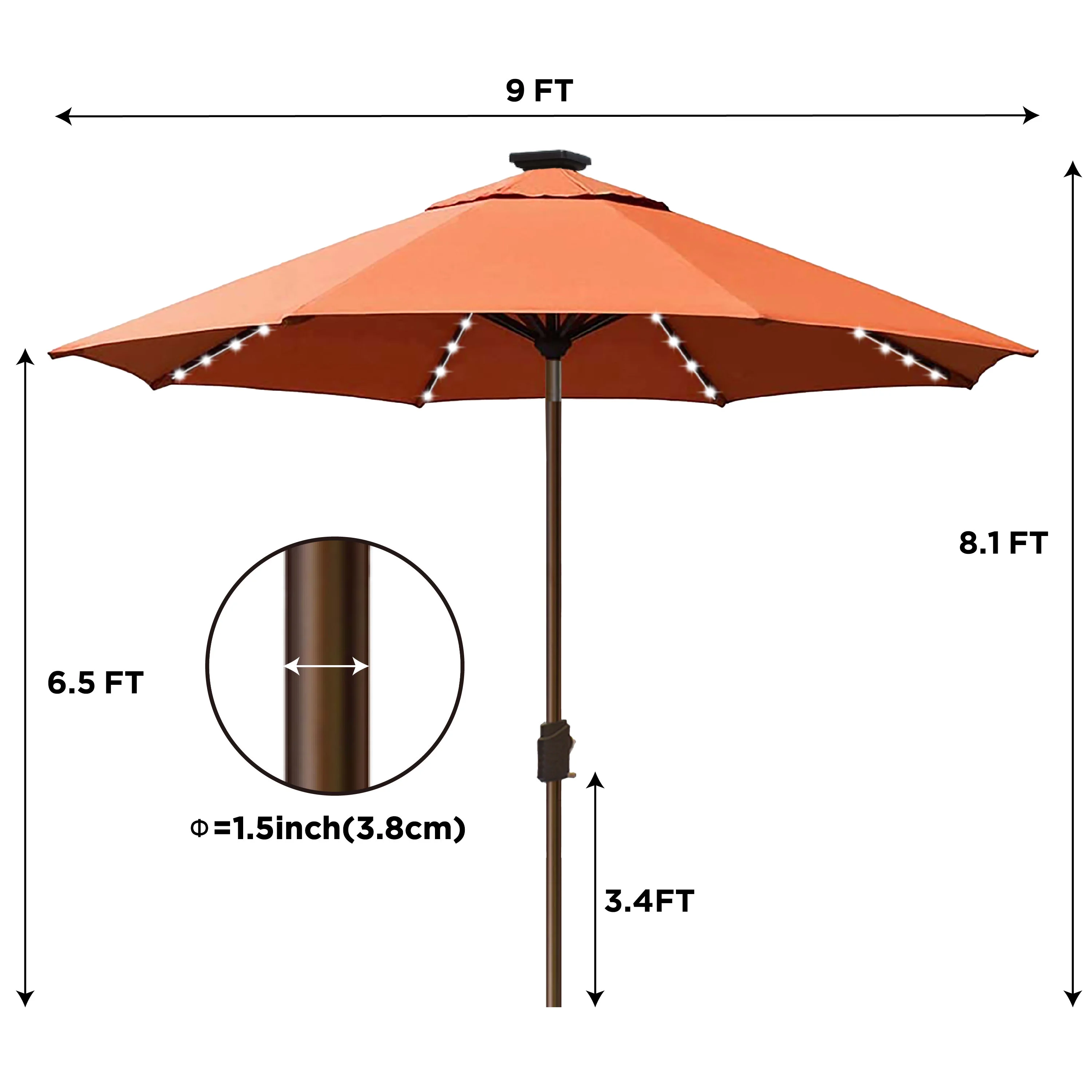 EliteShade Sunbrella Solar Umbrellas 9ft Market Umbrella with 80 LED Lights Patio Umbrellas Outdoor Table Umbrella with Ventilation and 5 Years Non-Fading Top,Ruby - Image 57