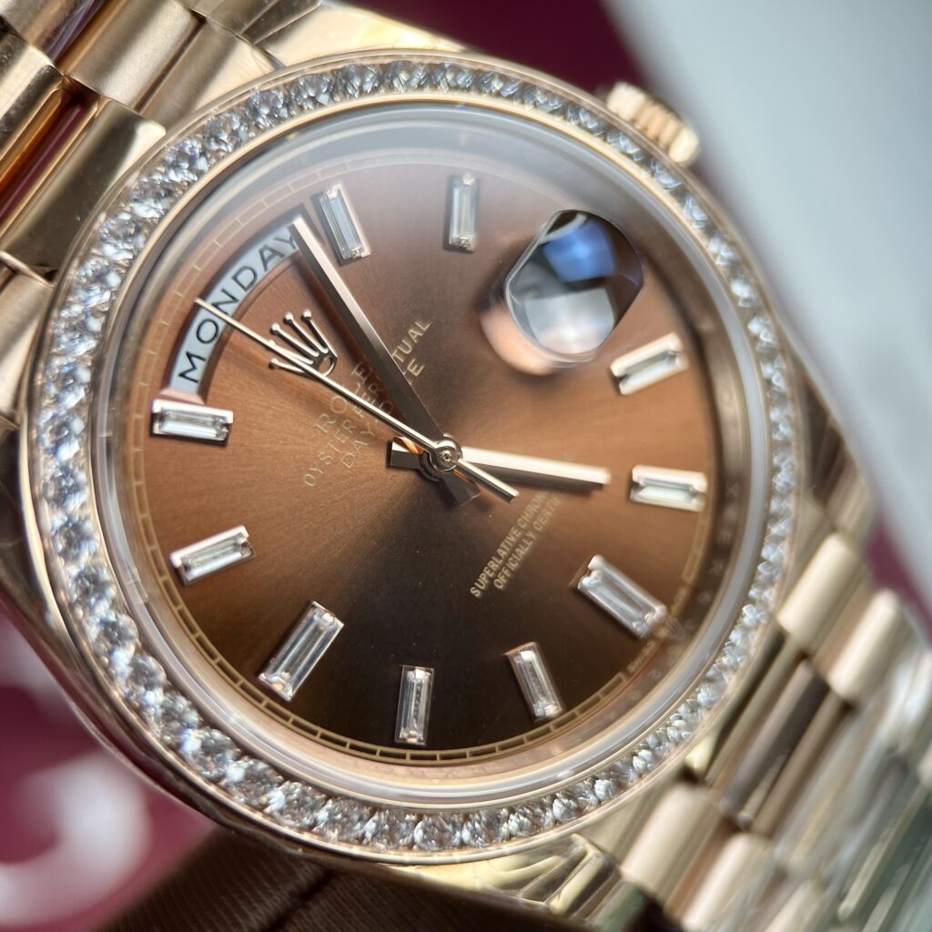 Rolex Replica Watch Day-Date Men s Chocolate Dial Diamond Bezel EW Factory 40mm - Top club