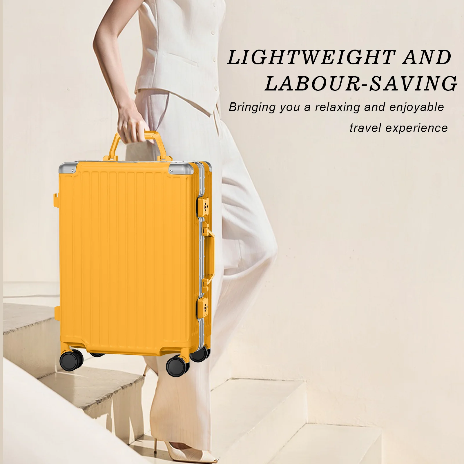 Luggage Aluminium Frame PC ABS Hardshell Suitcase with Spinner Wheels TSA Lock Zipperless Luggage 28 inch Silver - Image 26