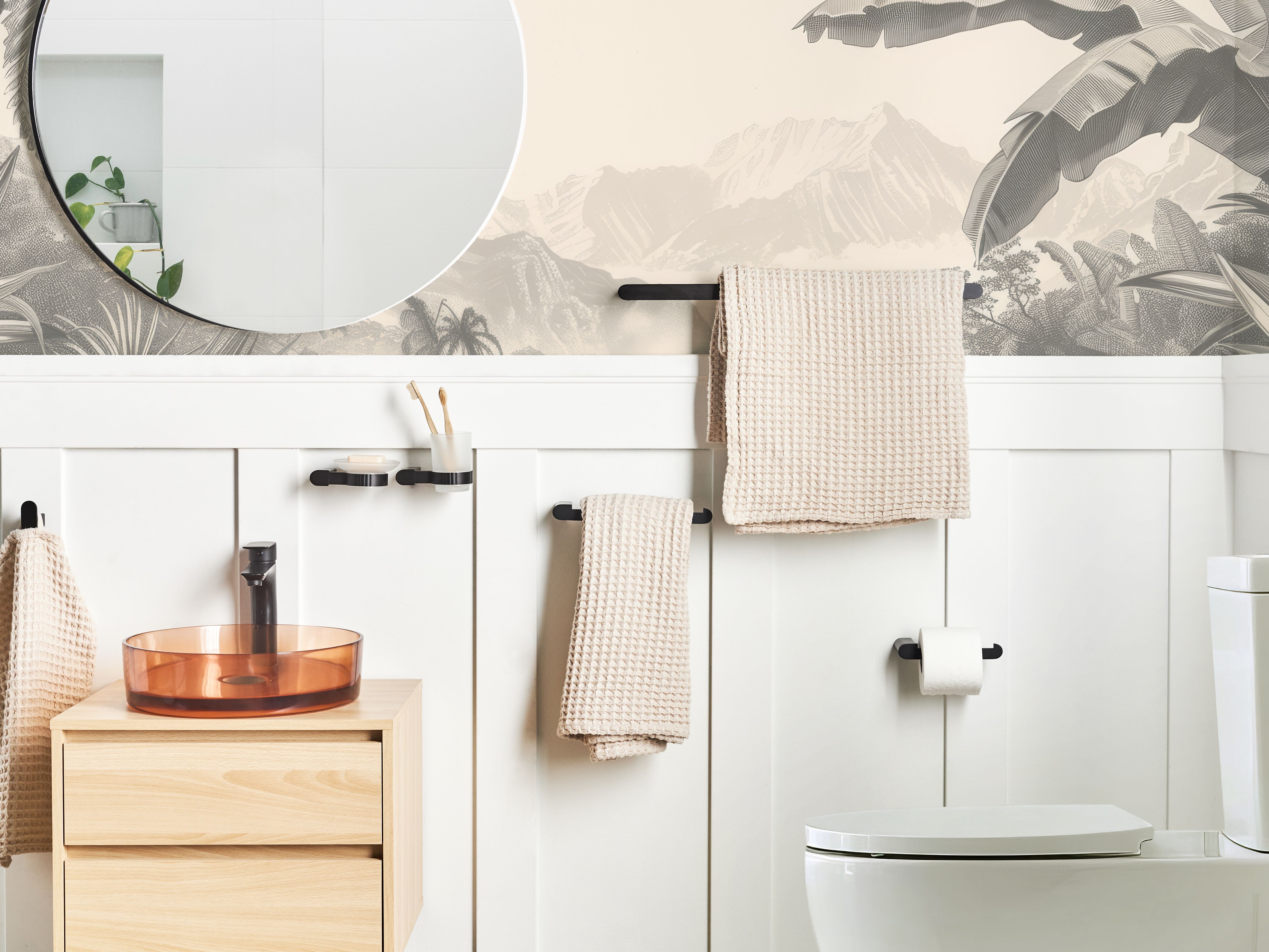 6-Piece Bathroom Hardware Set PARACAS with Towel Bars and Hooks Black