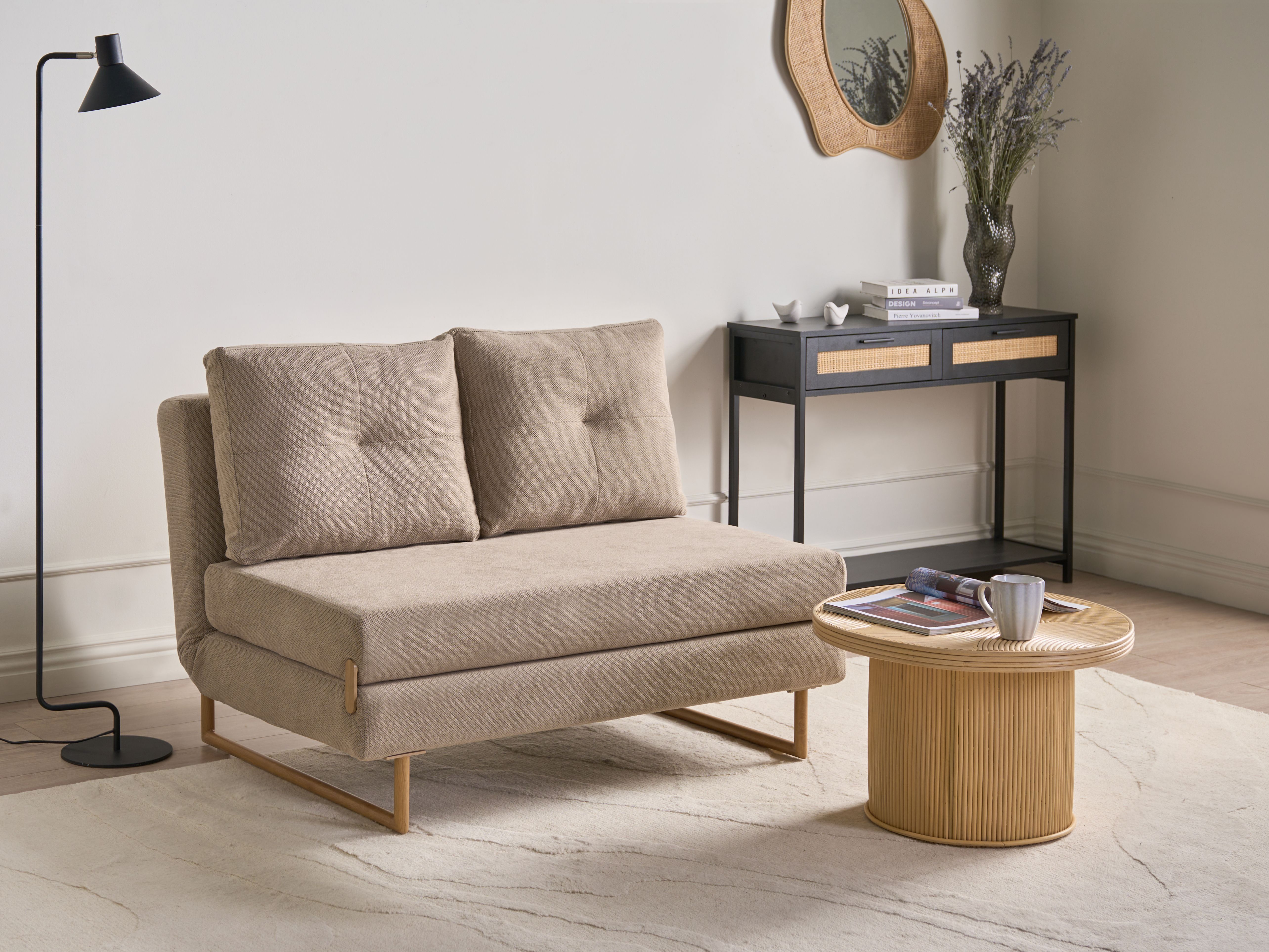 Sofa Bed 2 Seater JERSLEV Fabric Light Brown