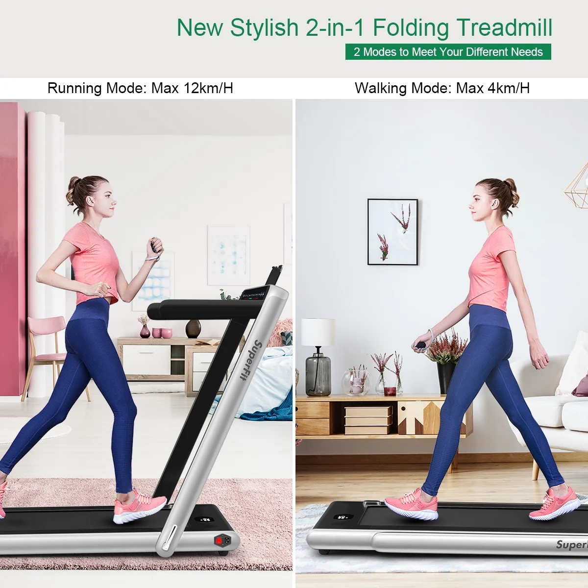 Gymax 2 in 1 Folding Treadmill 2.25HP Running Machine w/ Dual Display APP Control Black - Image 18