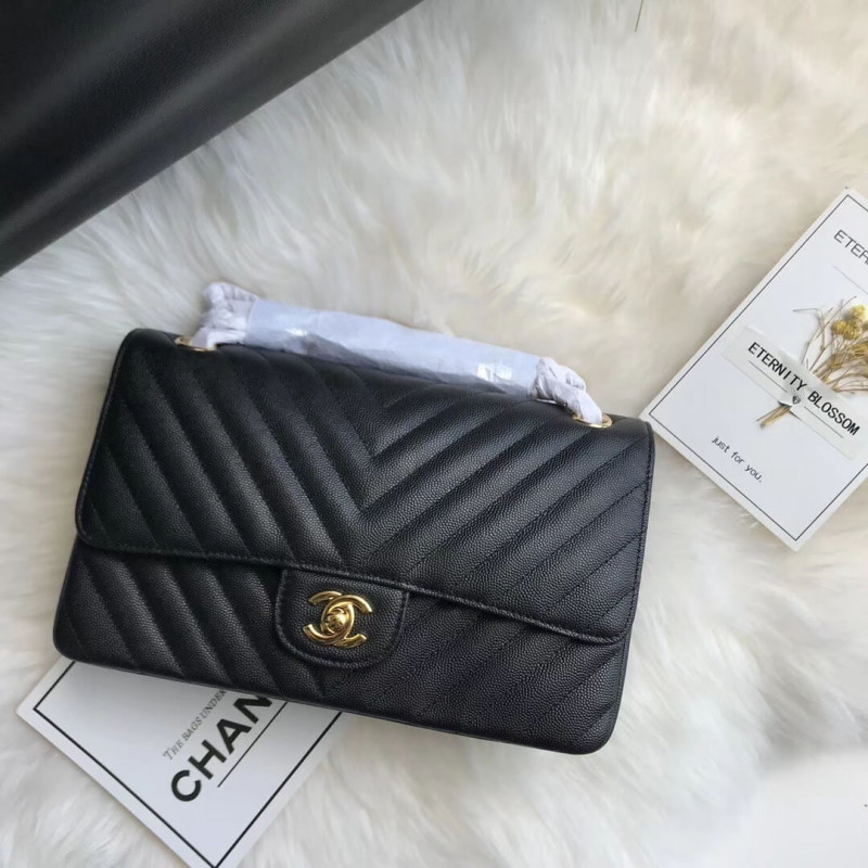 Replica Chanel Chevron Caviar Calfskin Classic Flap Bag A01112 Black1:1High-quality replica