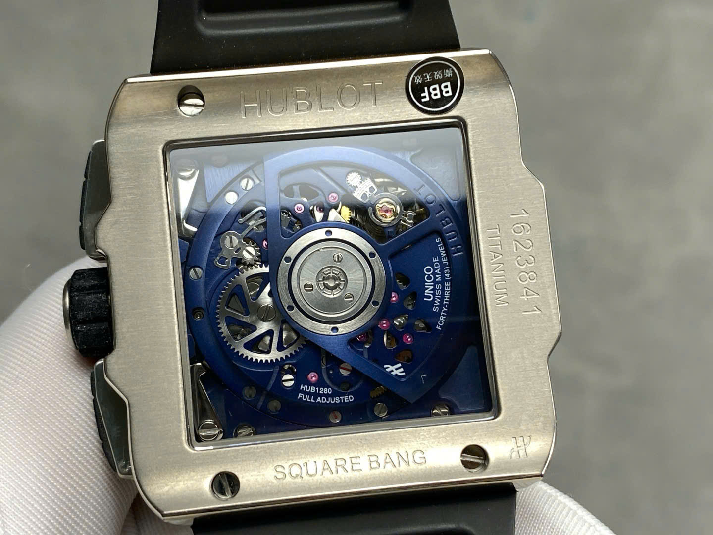 Hublo Square Bang Unico Titanium Replica Watches Blue Rubber Strap BBF Factory 42mm - Top club