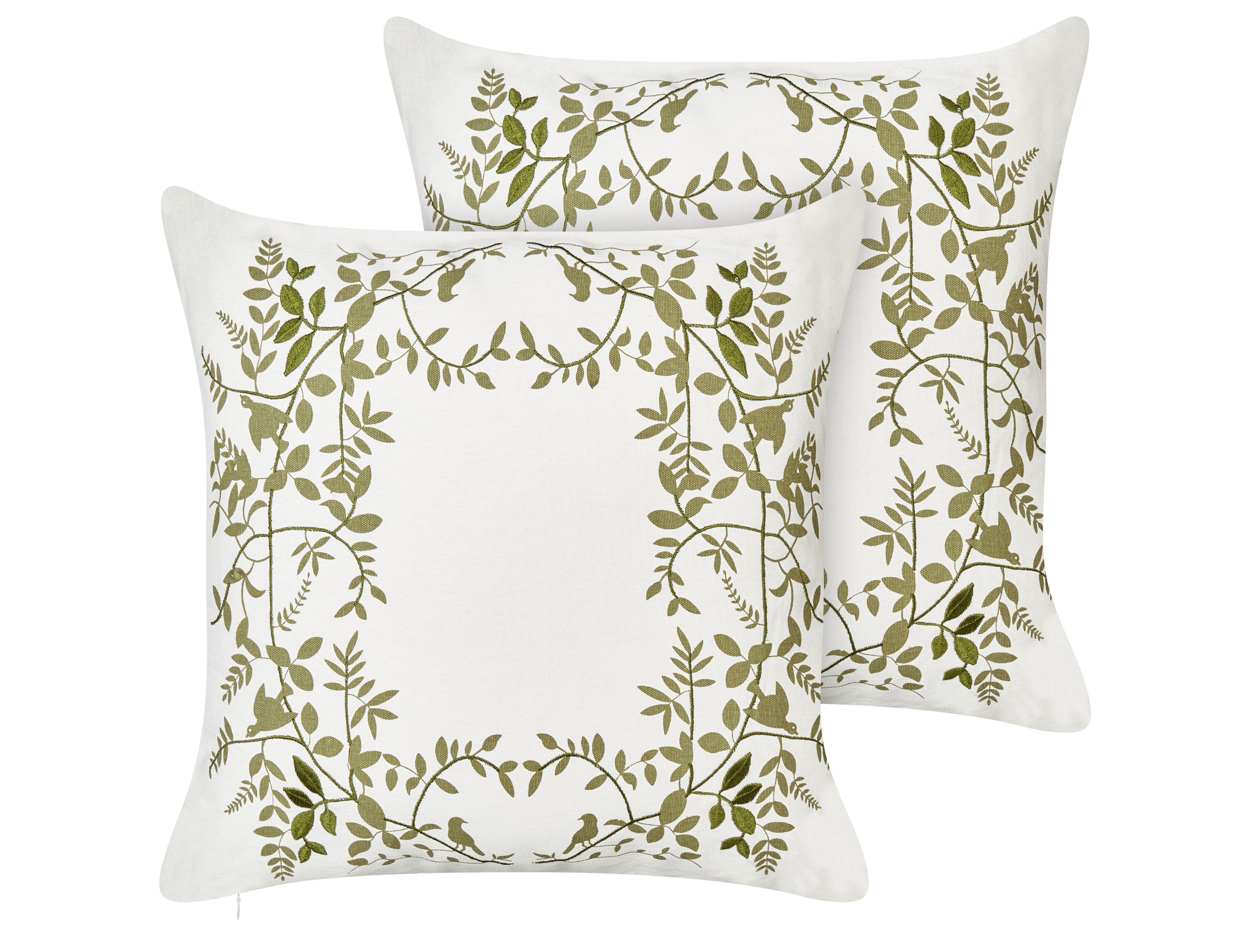 Set of 2 Decorative Cushions ZALEYA Cotton 45 x 45 cm White Floral Pattern