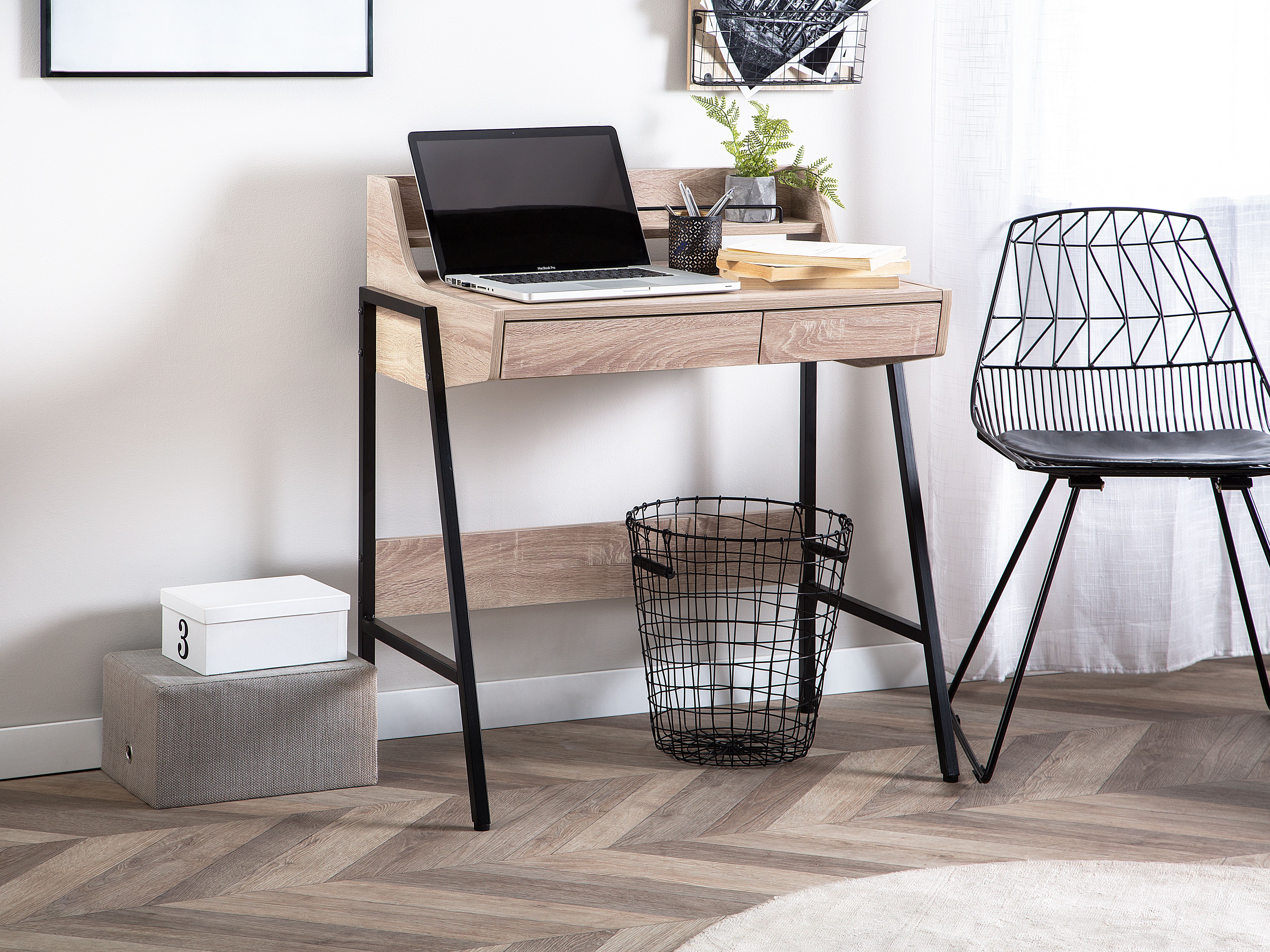 Home Office Desk BROXTON Light Brown 77 cm 46 cm with Drawers