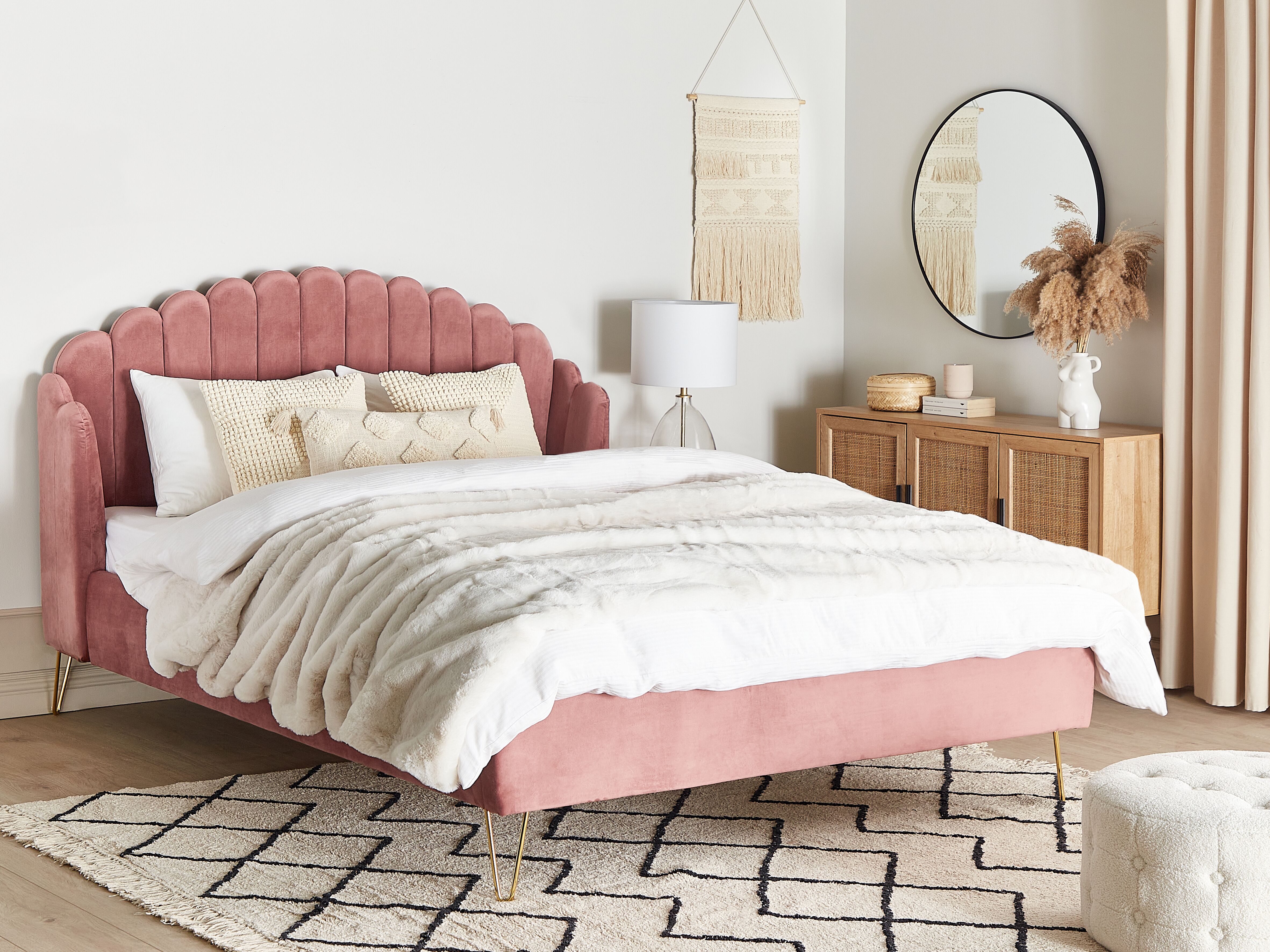 Bed Velvet AMBILLOU 180 x 200 cm (EU Super King) Pink