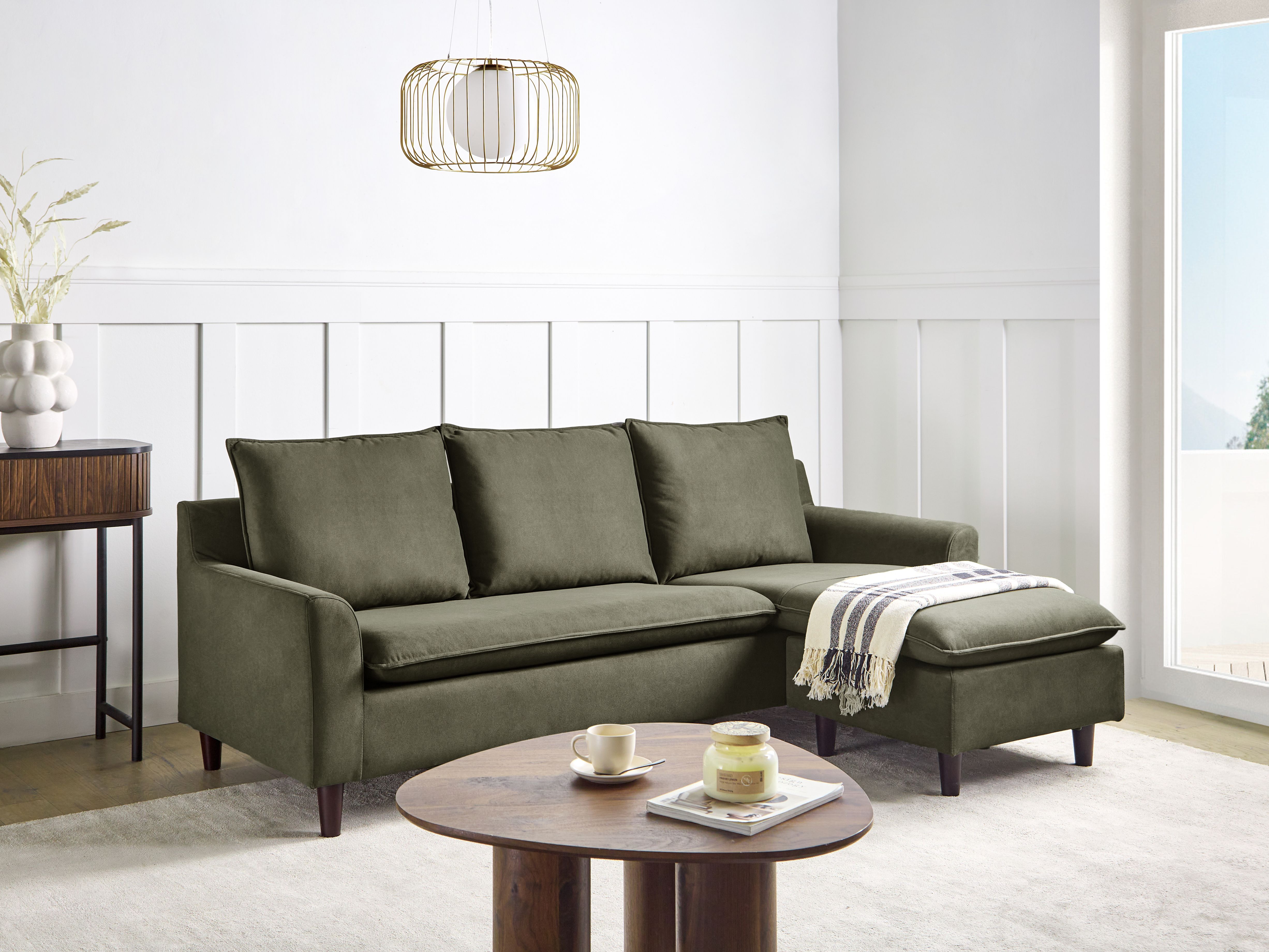 Corner Sofa 3 Seater ELVENES Fabric Dark Green Left Hand