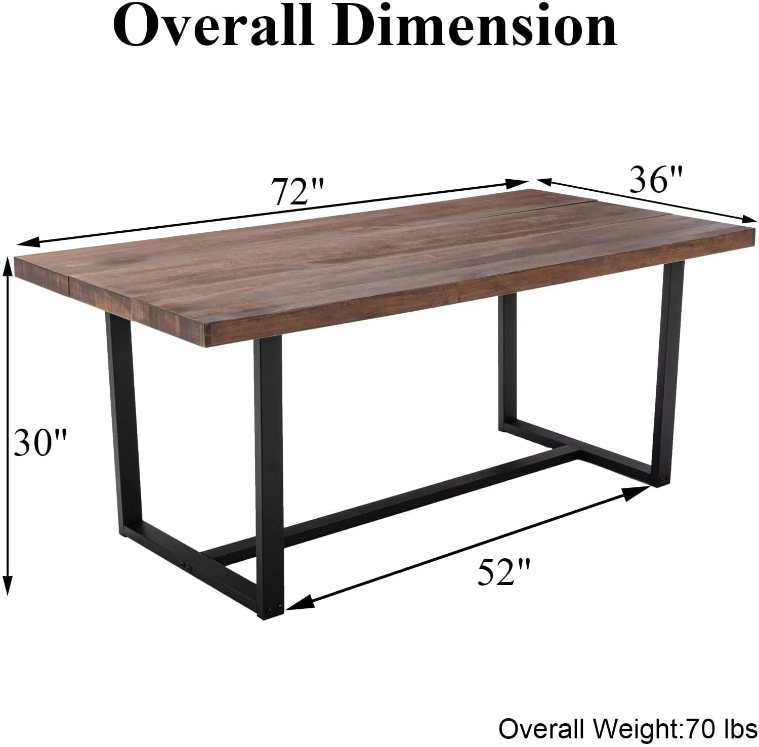 Yaoping 72" Rustic Farmhouse Solid Wood Dining Table with Metal Frame, Rectangular Kitchen and Dining Table for Home Office Furniture(Brown-72 in Dining Table) - Image 7