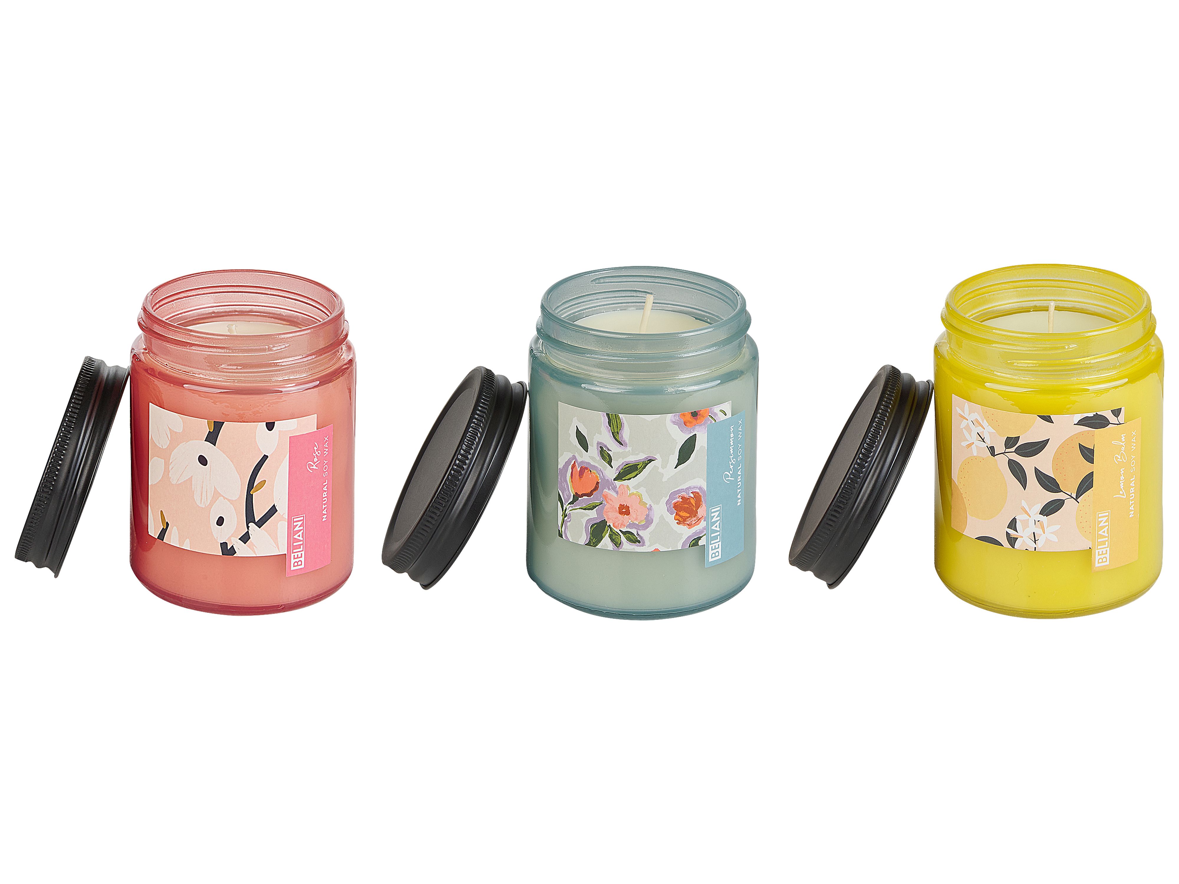 Set of 3 Scented Candles FRUITY BLOOM Soy Wax Oriental Notes Herb Notes Floral Notes