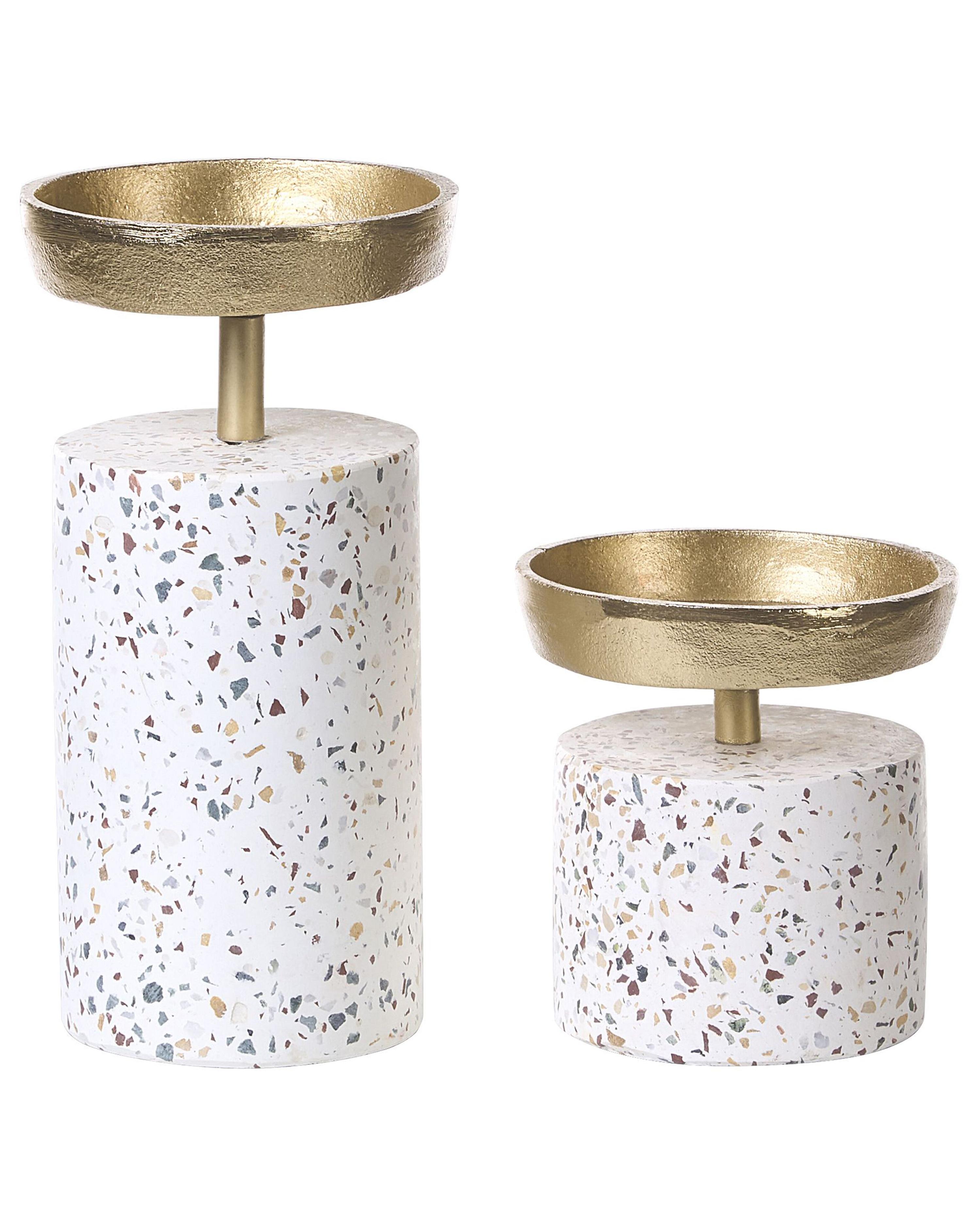 Set of 2 Candle Holders KAENGAN Stone 13/24 cm Gold
