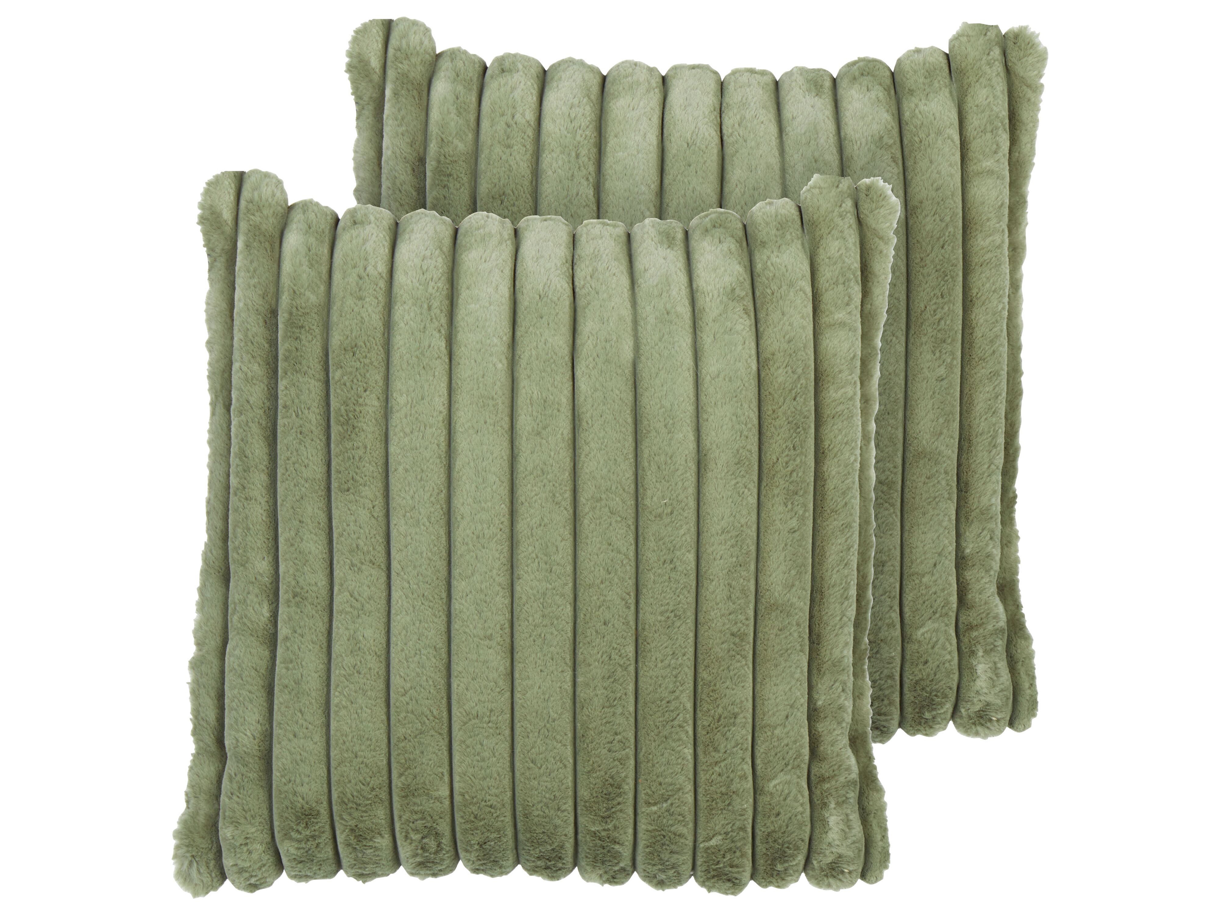 Set of 2 Decorative Cushions RAKYA Faux Fur 45 x 45 cm Green Striped