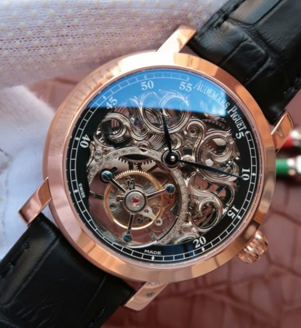 Replica Audemars Piguet Jules Audemars Skeleton Tourbillon RG Dial Leather Strap - Elite Watch Atelier