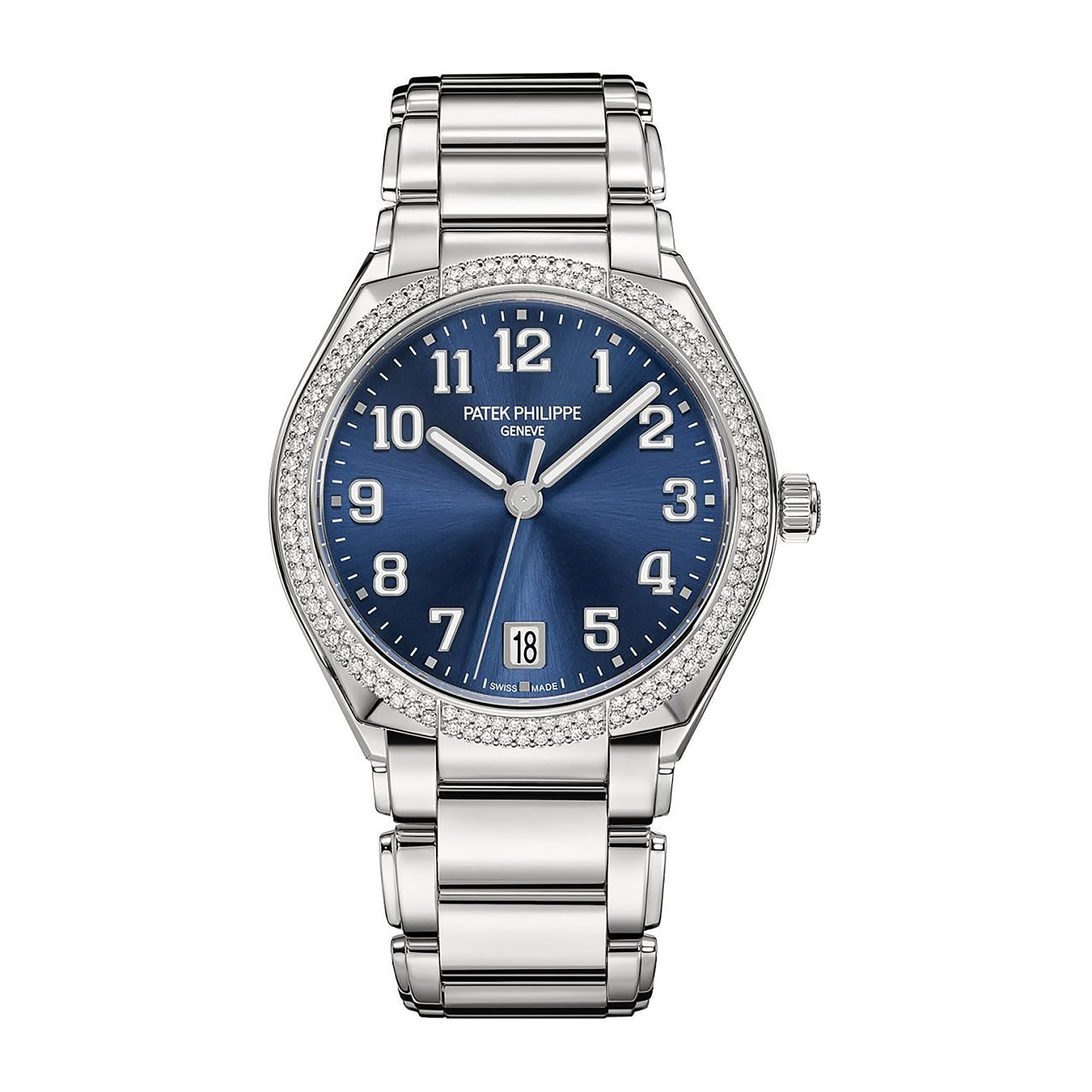Fake Diamond Watch Replica Patek Philippe Twenty~4 Ladies Stainless Steel Blue Sunburst Dial 7300/1200A-001(1:1 replica) - Elite Watch Atelier
