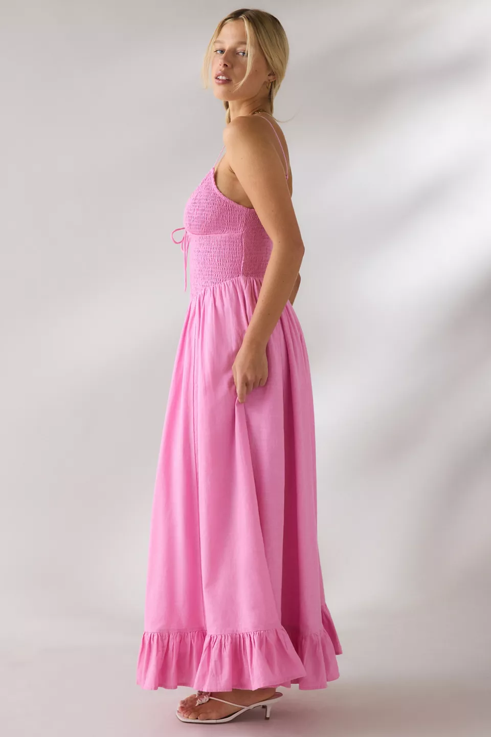 Kimchi Blue Keepsake Tie-Front Smocked Cotton Maxi Dress - Pink