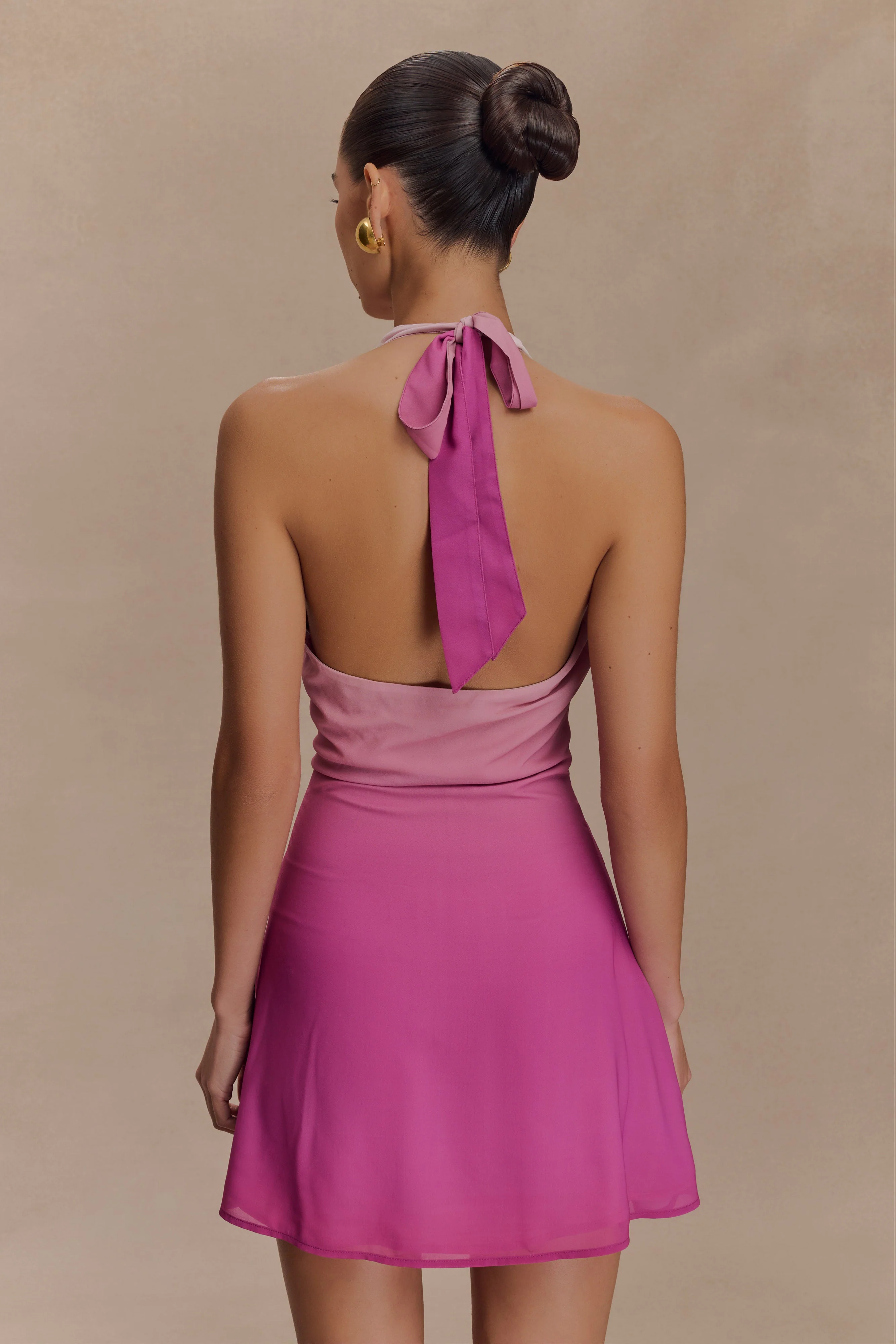 Malakhai Chiffon Halter Mini Dress - Ombre Pink