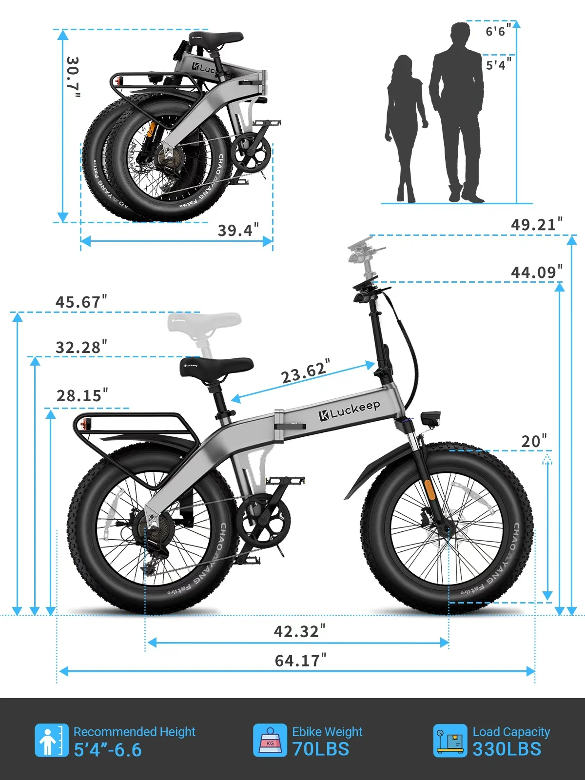 Luckeep X1 Lite Foldable Electric Bike for Adults 1500W Peak Motor,720WH Removable Battery,28MPH 60 Miles Long Range,20"*4" Fat Tire All-Terrain E-bike with Front Suspension,Mountain Electric Bicycle - Image 32