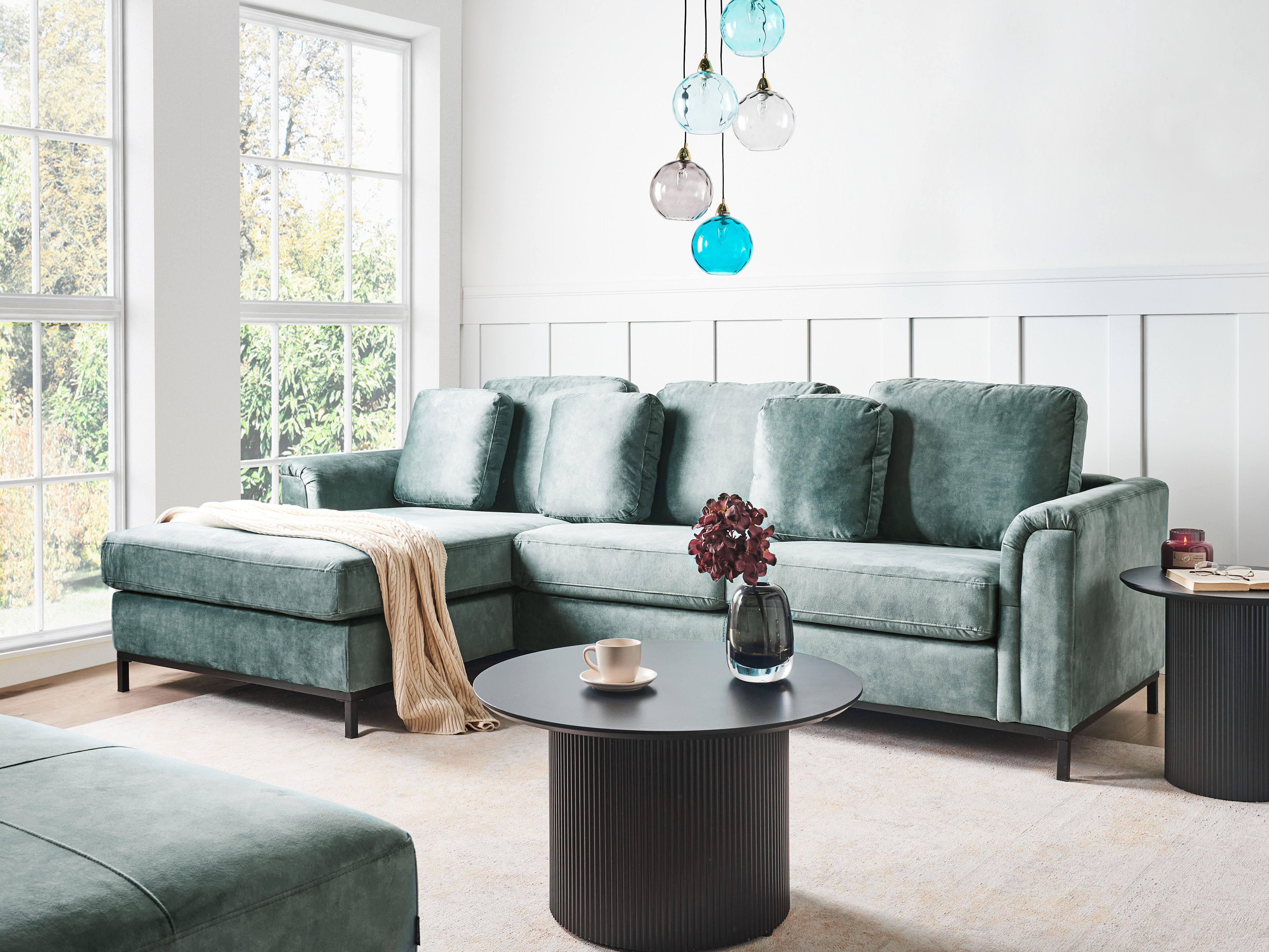 Corner Sofa 4 Seater OSLO Velvet Teal Right Hand