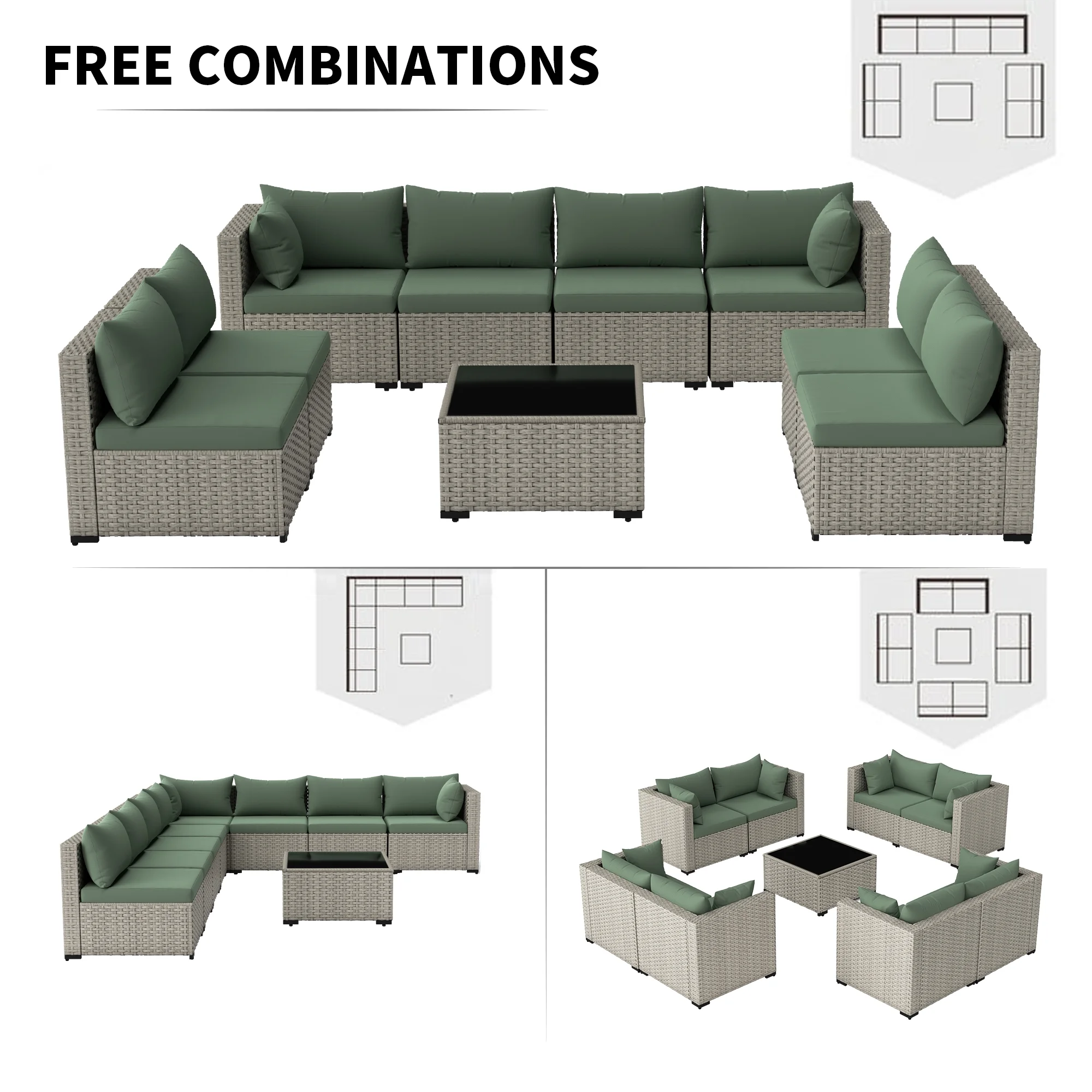 7 Pieces Patio Conversation Set, Outdoor Sectional PE Rattan Wicker Furniture Seat,Dark Gray - Image 38