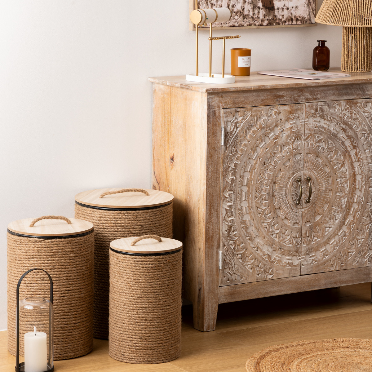 Chest "Bill" Beige, D.36 x H.49.5 cm