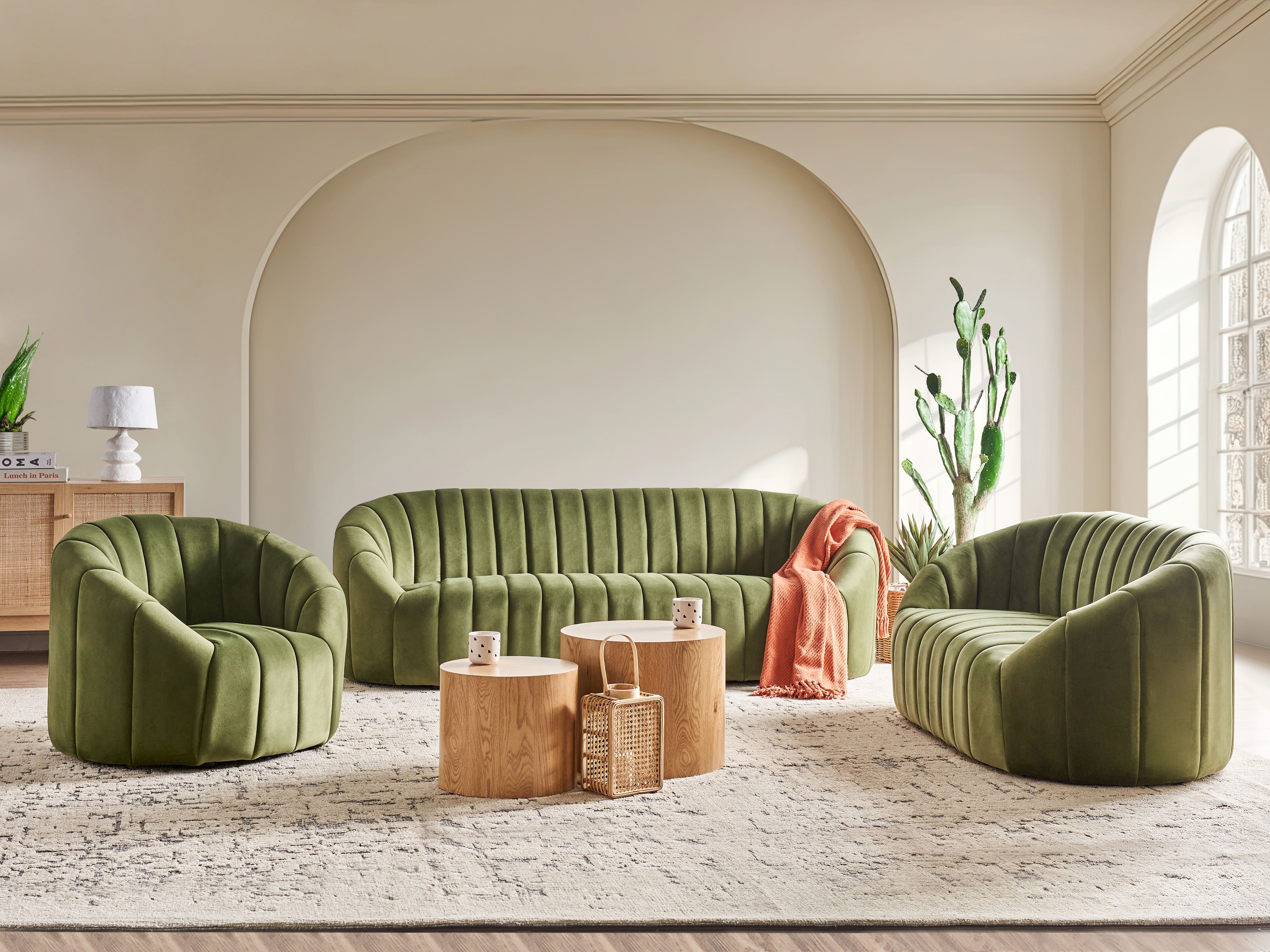 Living Room Set 6 Seater MALUNG Velvet Dark Green