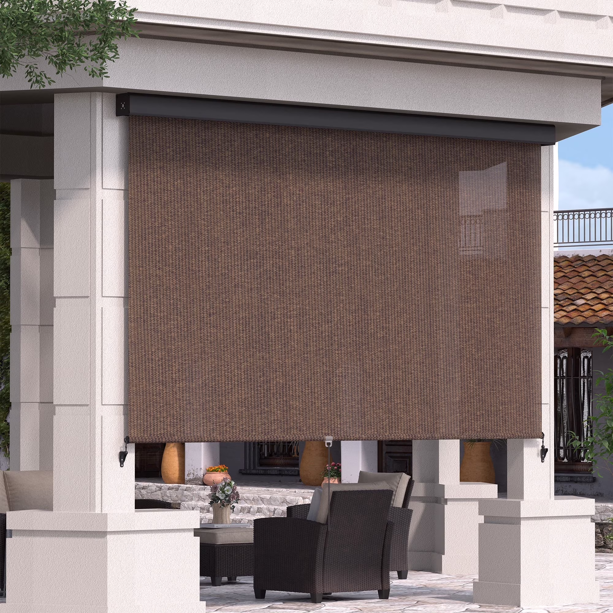 Vicllax Outdoor Patio Blinds Sun Shades Spring Roller Shade with Valance for Patio, Gray, 8'Wx8'H - Image 6