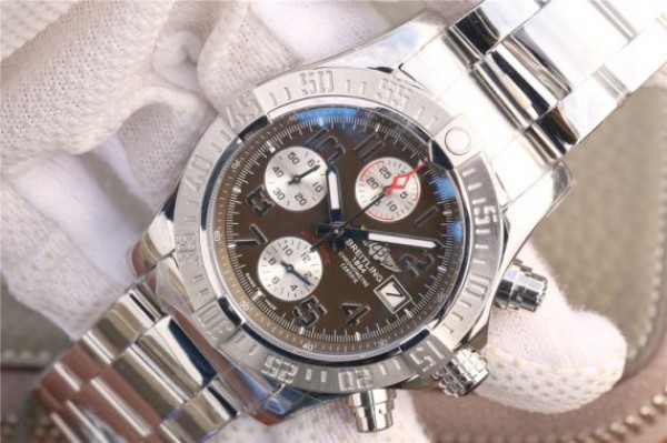 Replica Breitling Avenger II Chronograph 43mm SS GF Gray/White Dial on SS Bracelet A7750 - Elite Watch Atelier