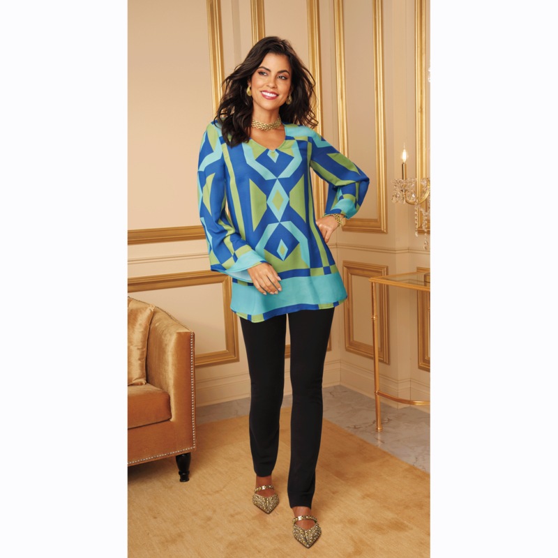 Jenna Graphic-Print Women's Tunic with V-Neck - MIDNIGHT VELVET CATALOG
