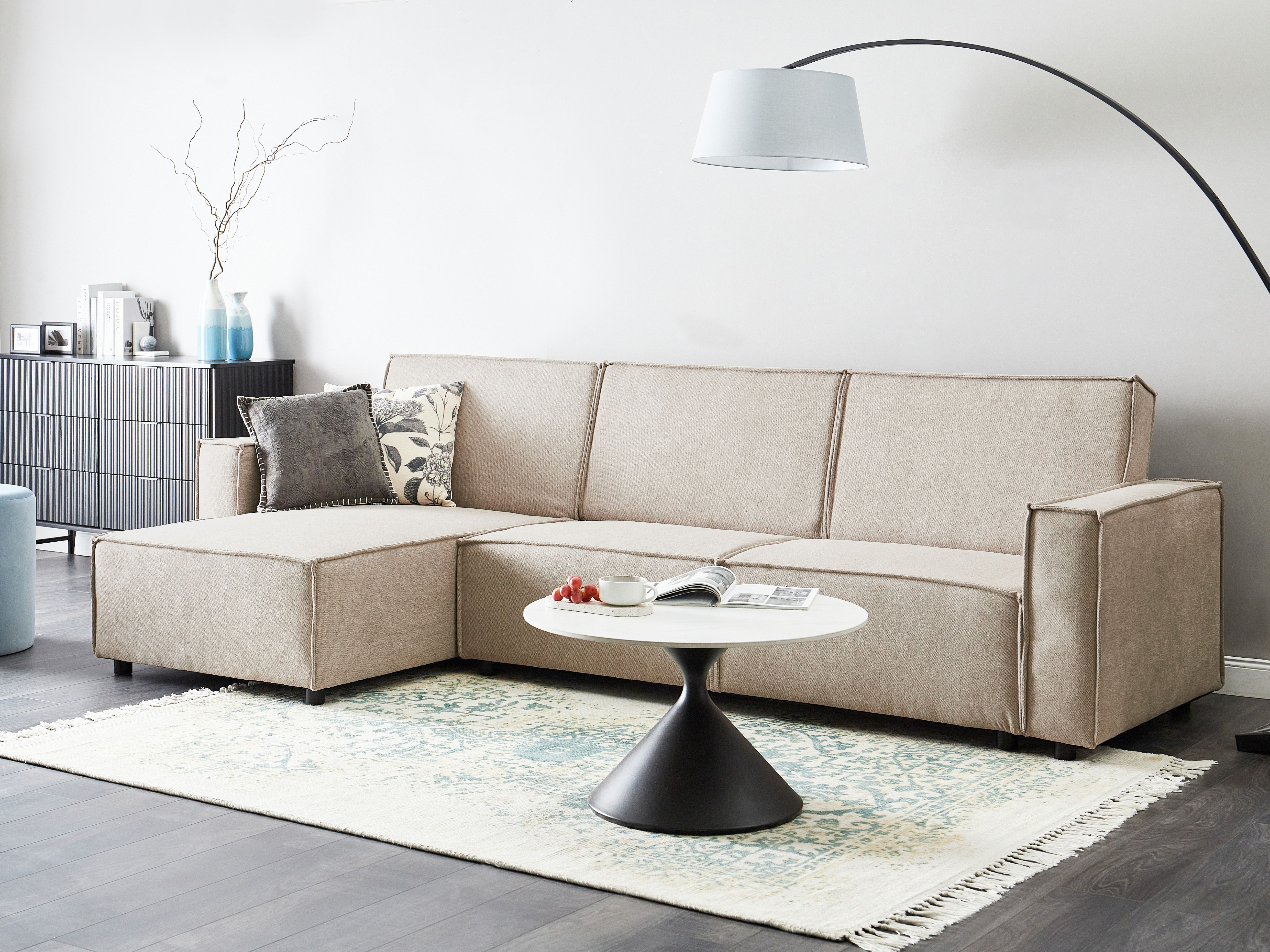 Corner Sofa Bed 3 Seater ROMEDAL II Fabric Beige Right Hand