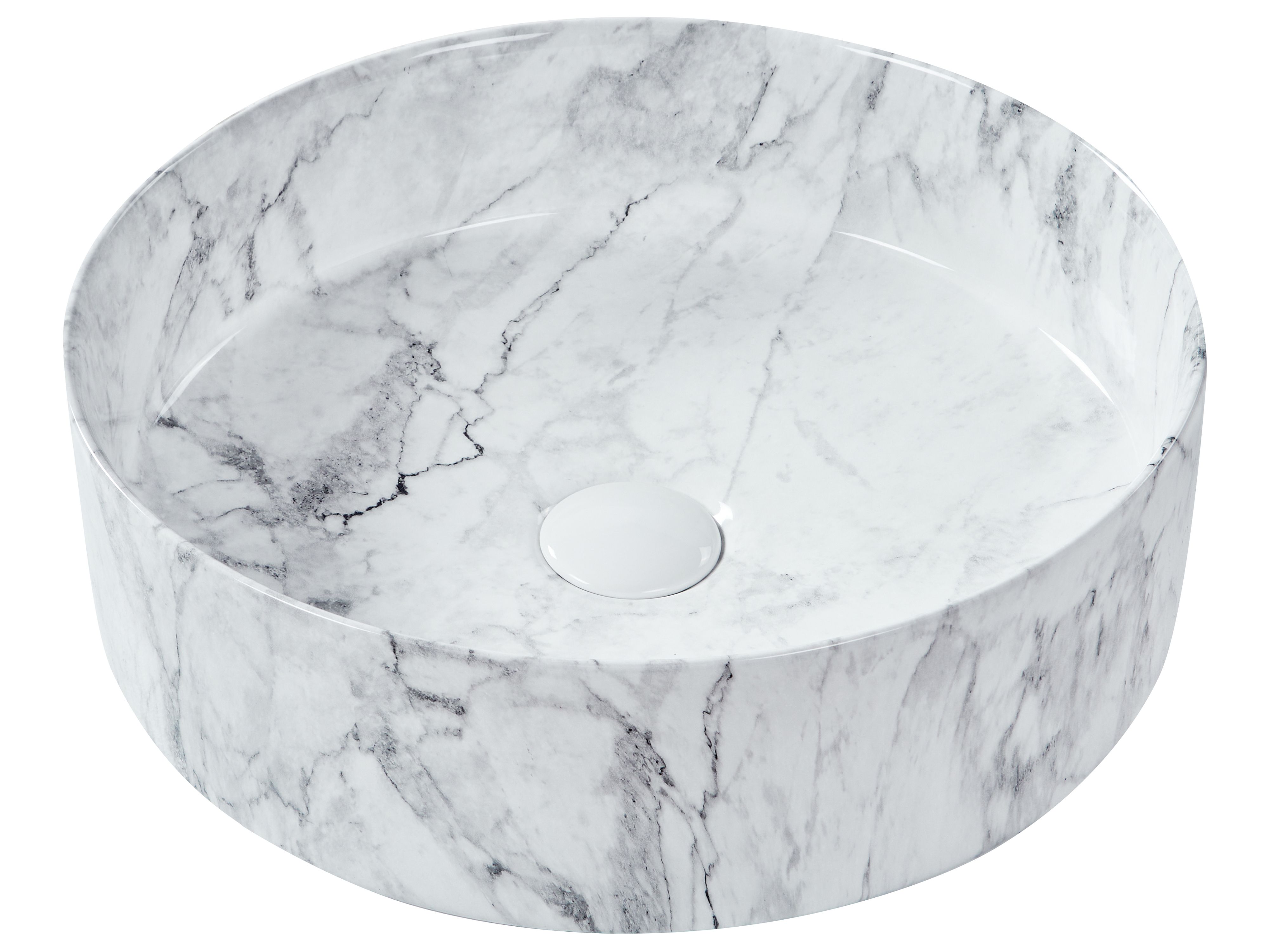 Countertop Basin MANIS ⌀ 400 mm Ceramic White Marble