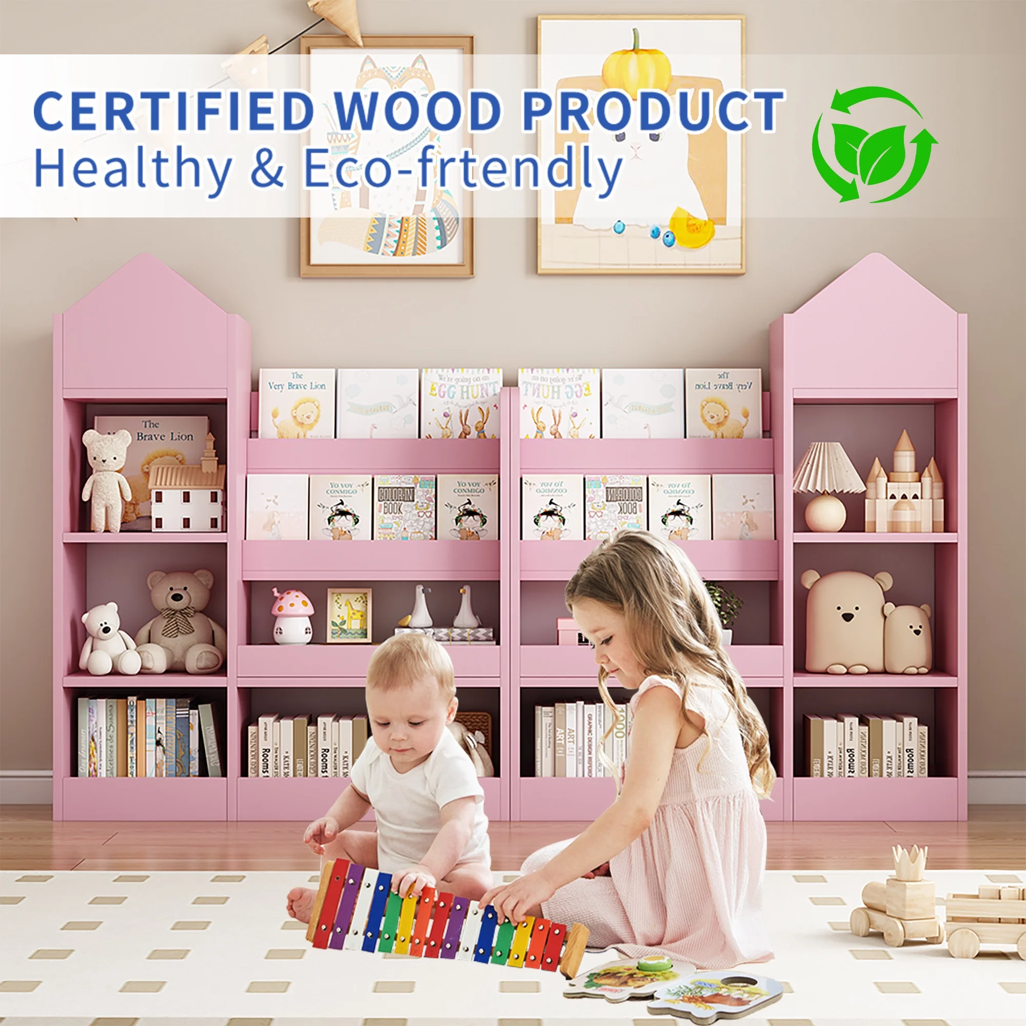 PORKISS Bookshelf for Kids, Wood Kids Bookcase with Toy Storage Organizer, Freestanding Book Shelf with 6 Compartments and 2 Baskets Bins for Kids Bedroom, Nursery, Playroom, Natural - Image 22