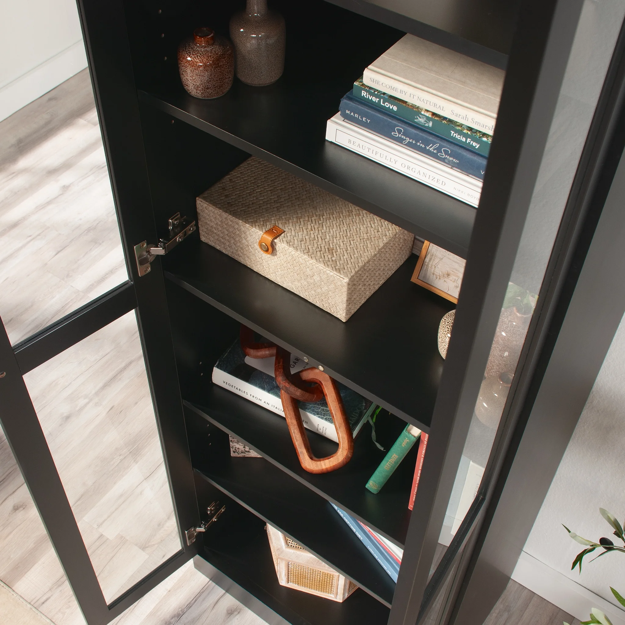 Mainstays Glass Door Storage Bookcase, Black Finish - Image 10